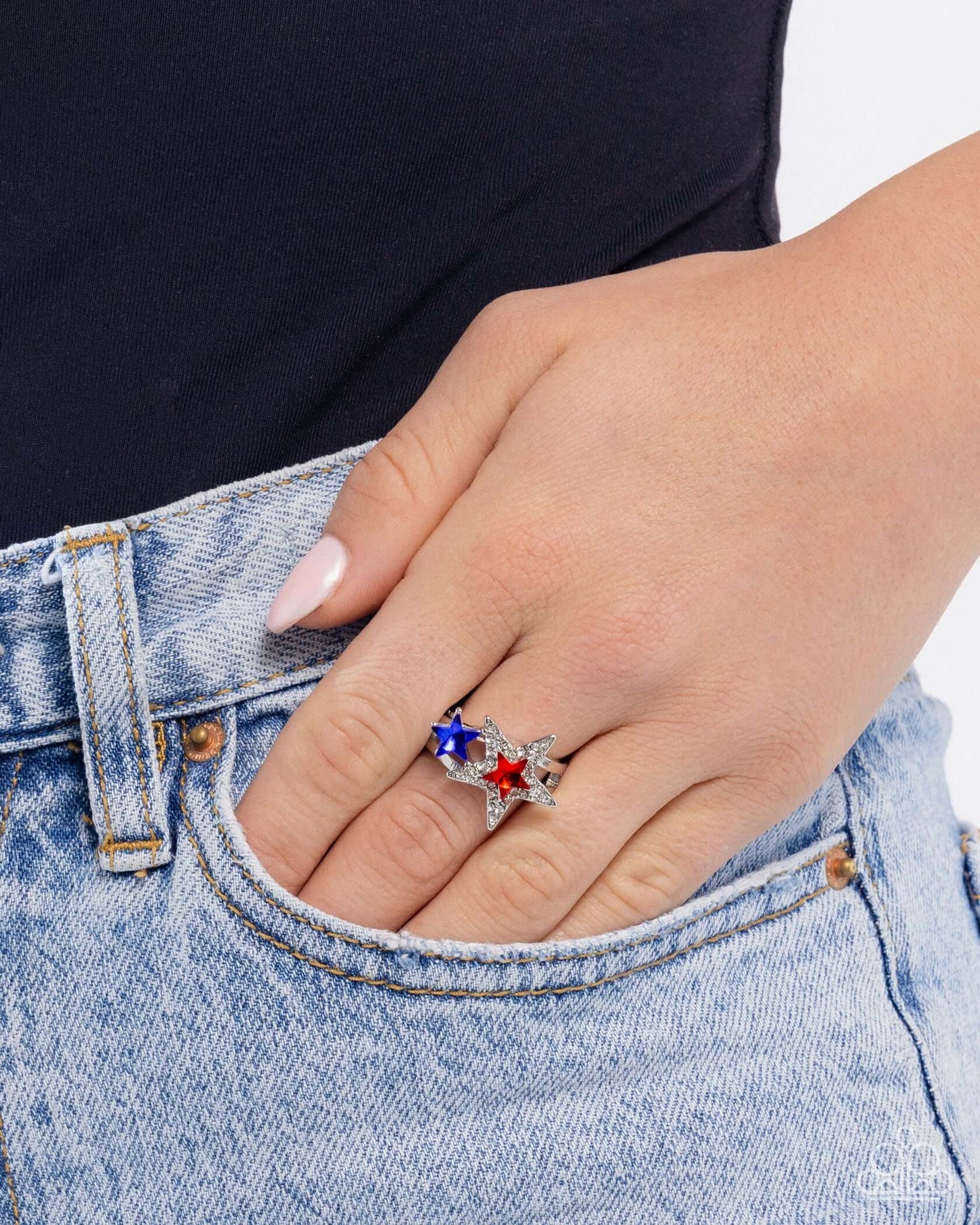 I Pledge Allegiance to the Stars - Multi Paparazzi Ring Accessories,Blue,Dainty Band Ring,Red,Ring,Silver Accents,Stars