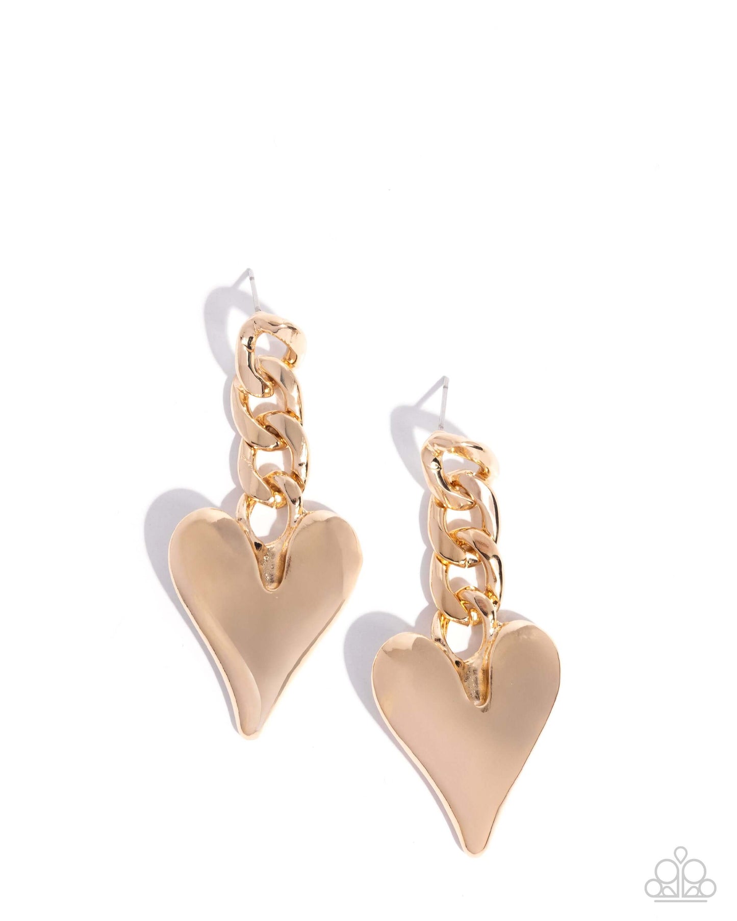 Mechanic Match - Gold Paparazzi Heart Earrings Accessories,earrings,Gold,Hearts,Post