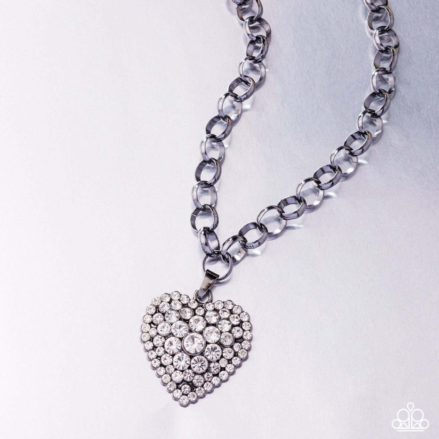 Heartfelt Havana - Black Paparazzi Heart Necklace Accessories,Black,Gunmetal,Necklace,Short Necklace,White rhinestones