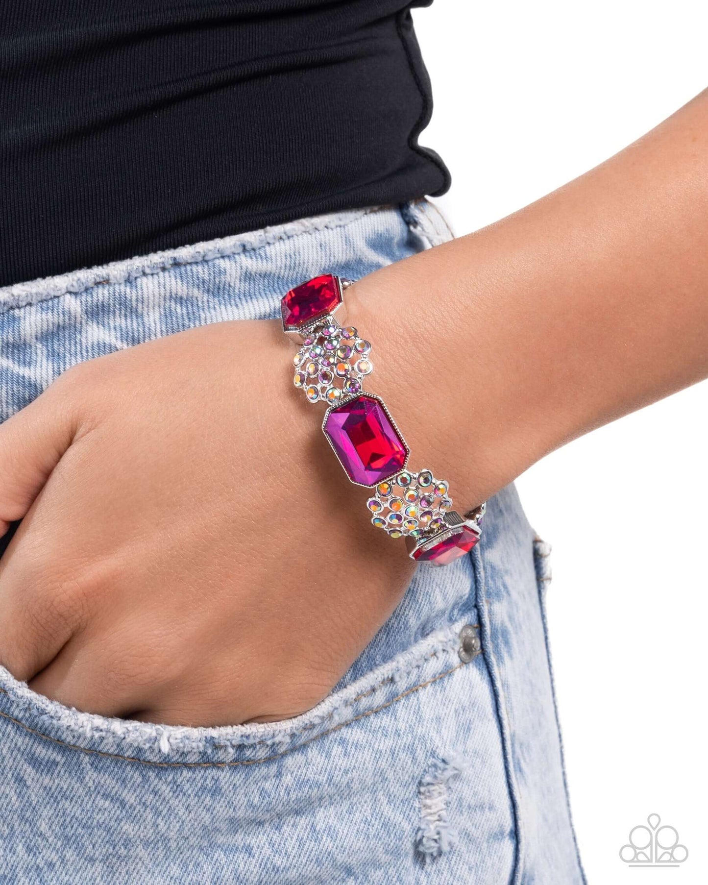 Prismatic Profession - Pink Paparazzi Stretch Bracelet Accessories,Bracelet,Floral,Iridescence,Pink,Stretchy