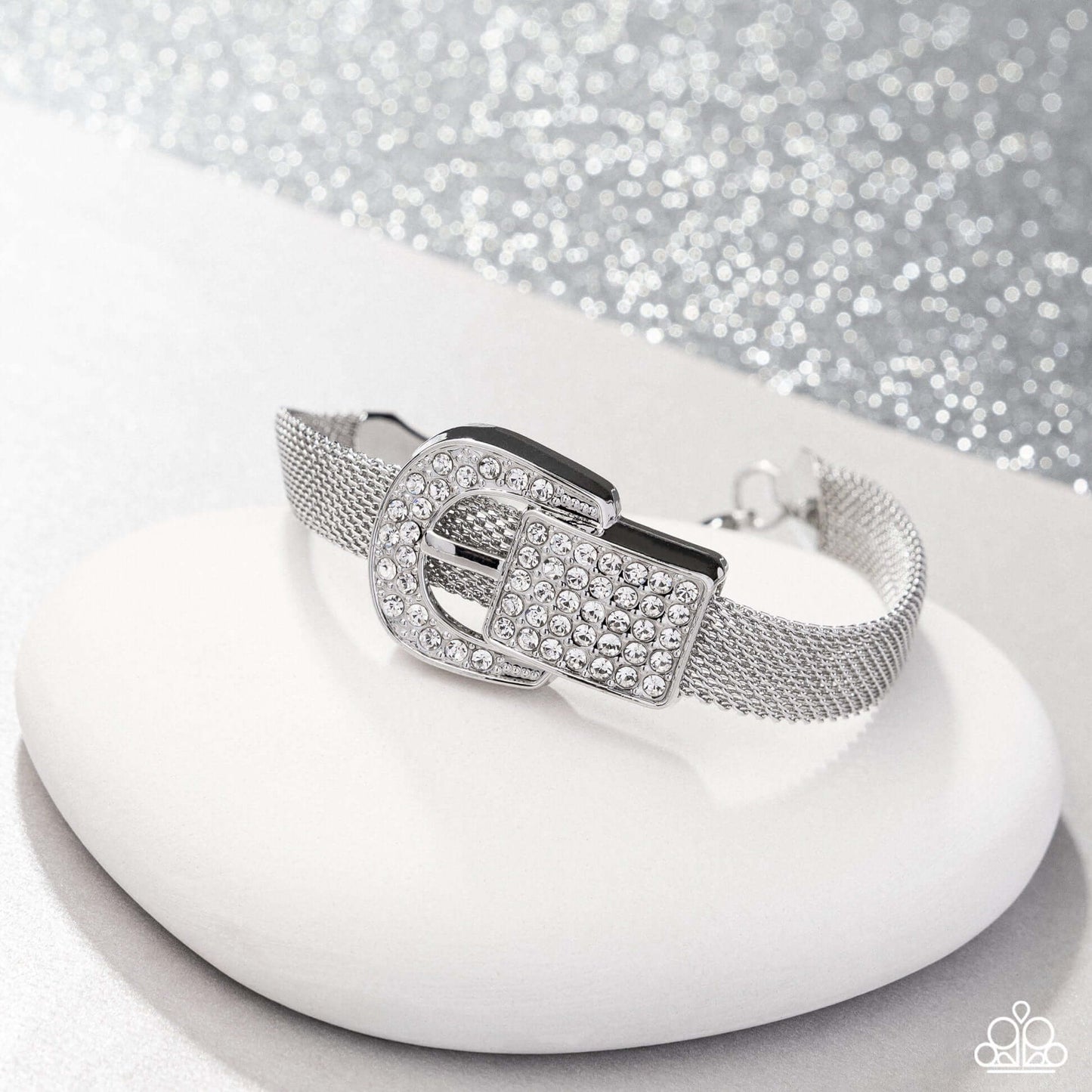 Boldly Buckled - White Paparazzi Bracelet Accessories,Bracelet,Life of the Party Exclusive,Silver