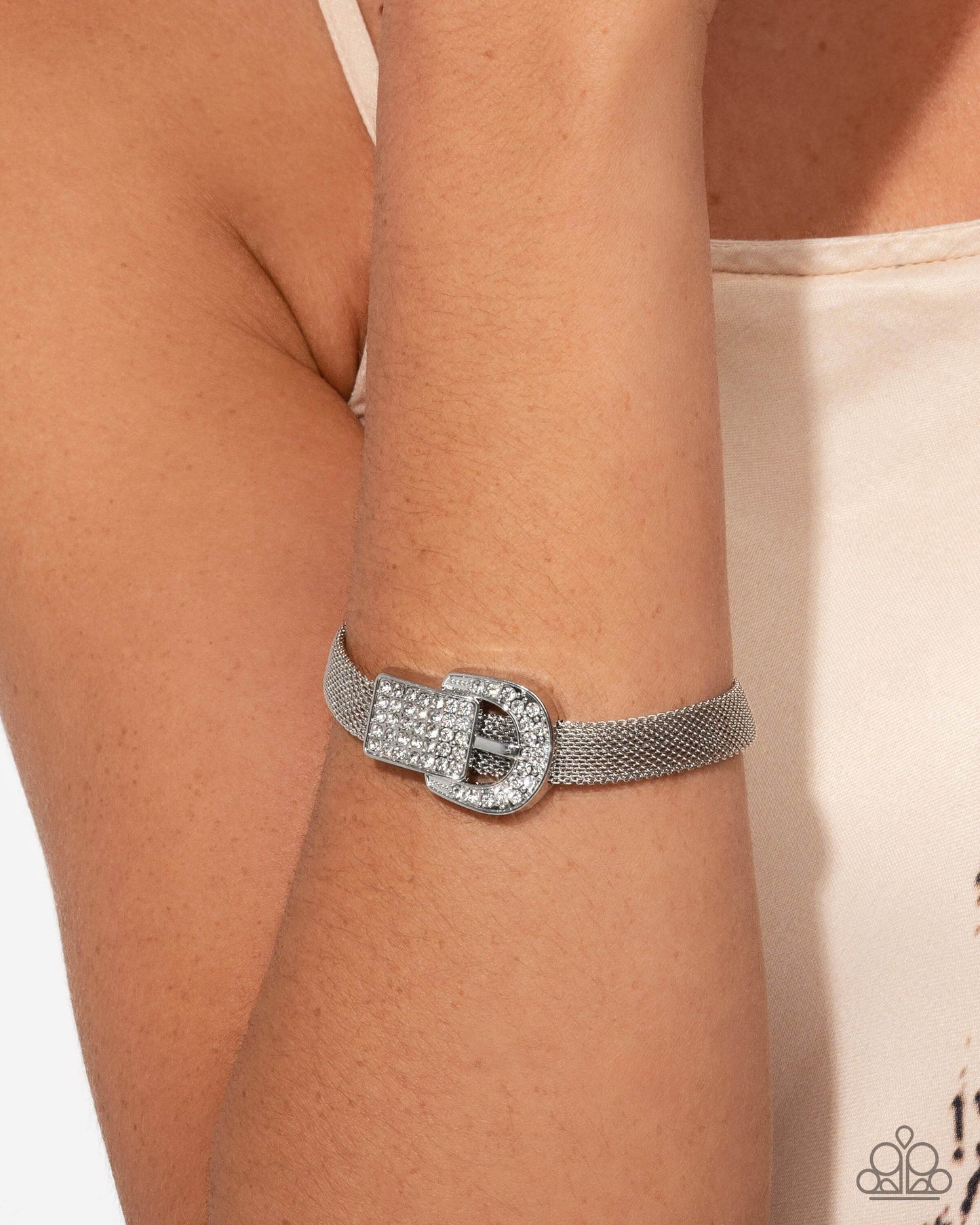 Boldly Buckled - White Paparazzi Bracelet Accessories,Bracelet,Life of the Party Exclusive,Silver
