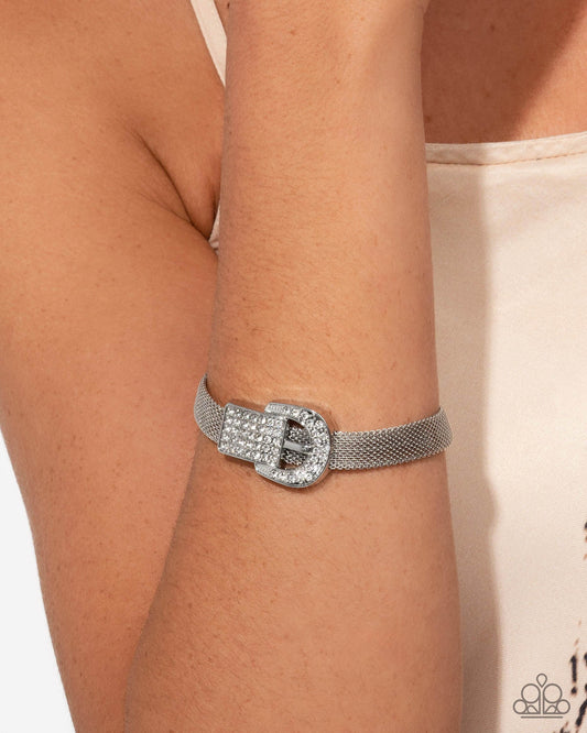 Boldly Buckled - White Paparazzi Bracelet Accessories,Bracelet,Life of the Party Exclusive,Silver