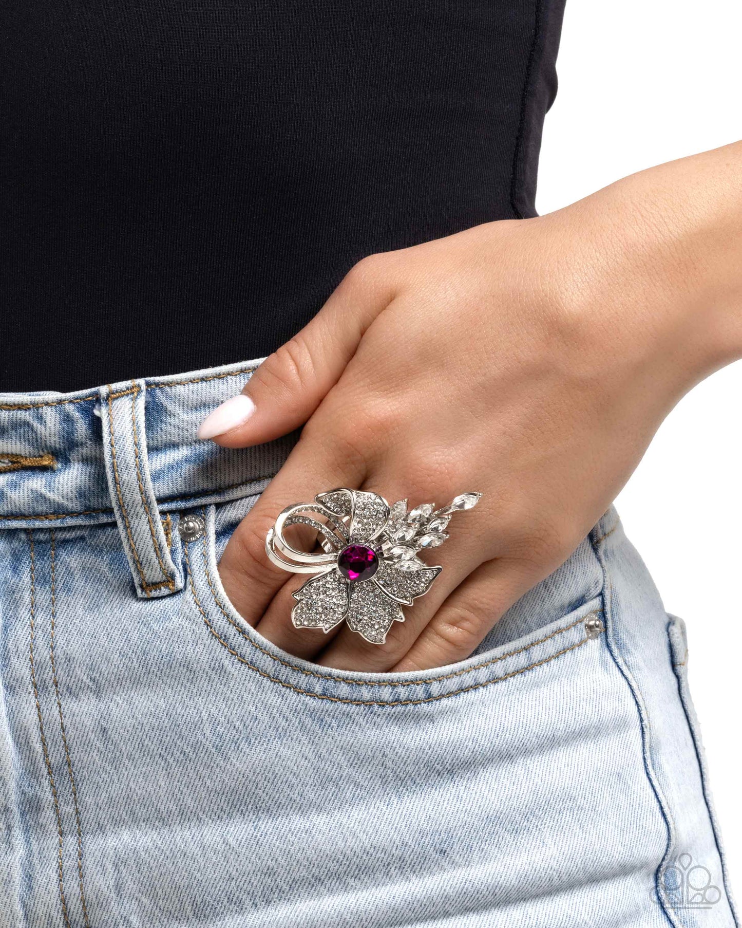 Blooming Broadcast - Pink Paparazzi Ring Accessories,Floral,Pink,Ring,Silver Accents