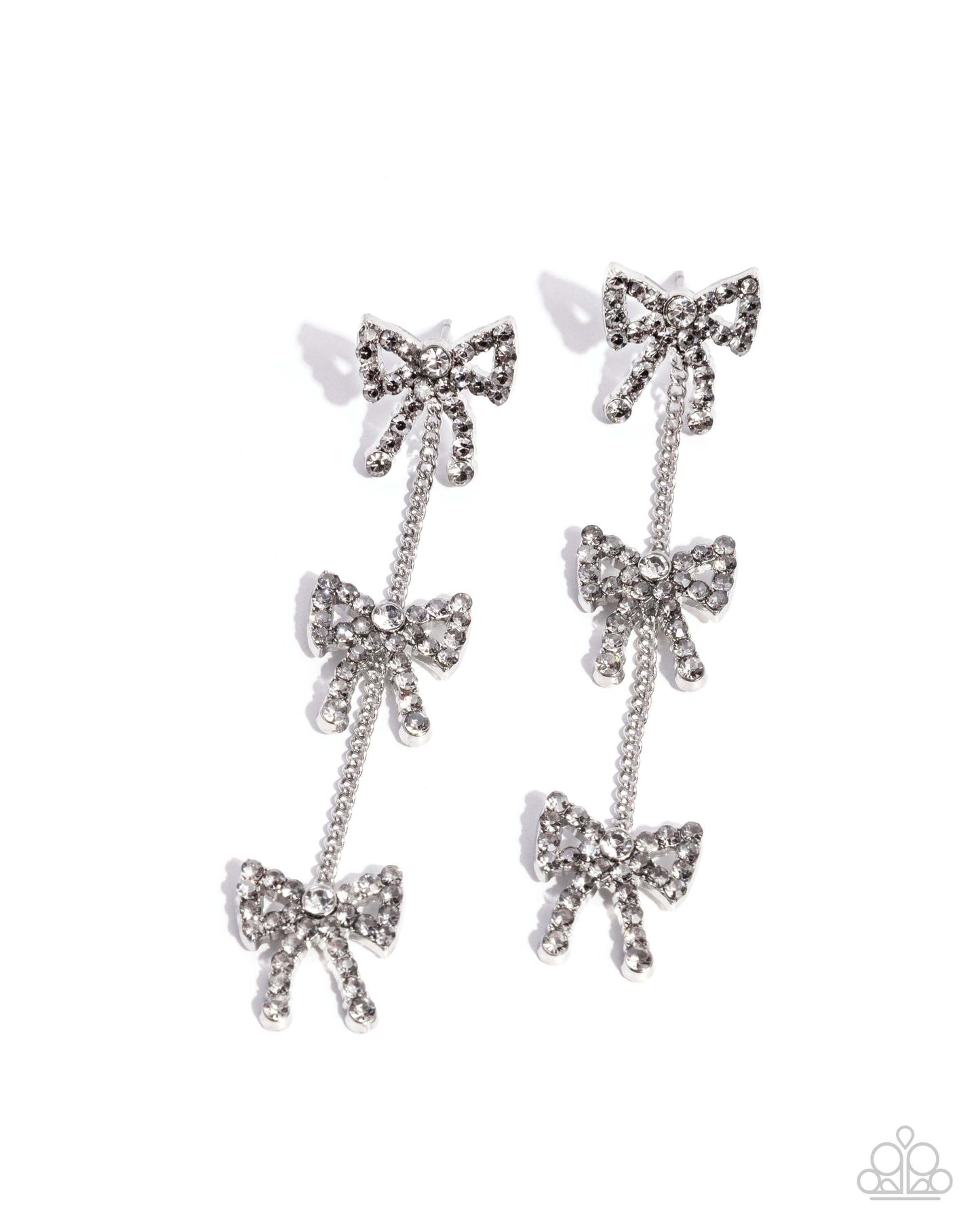 Coquette Course - Silver Paparazzi Earrings Accessories,Bow,earrings,New Arrival,Silver,White rhinestones