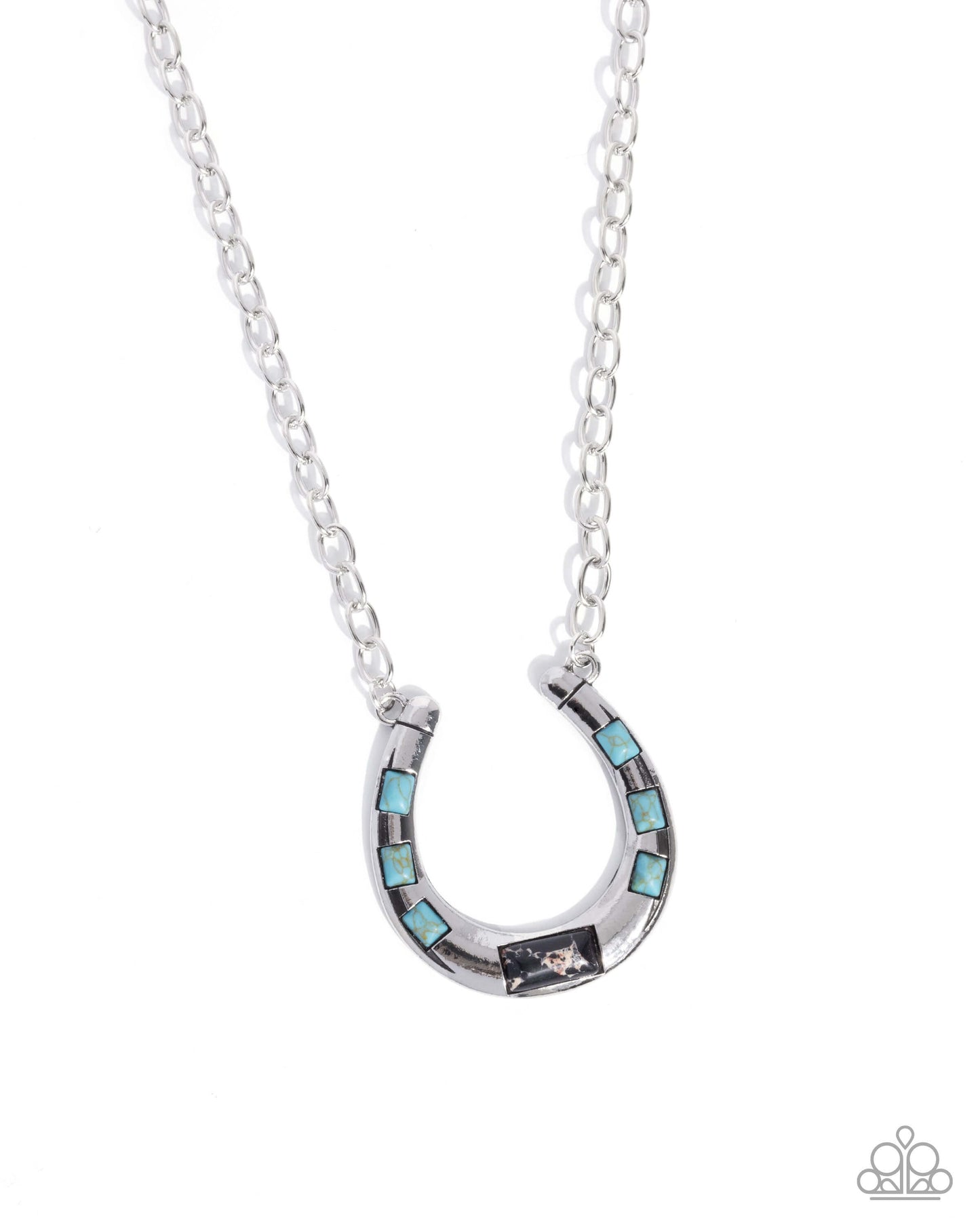 Horseshoe Homage - Black Paparazzi Turquoise Necklace Accessories,Black,Blue,Necklace,Short Necklace,Silver Accents,Turquoise