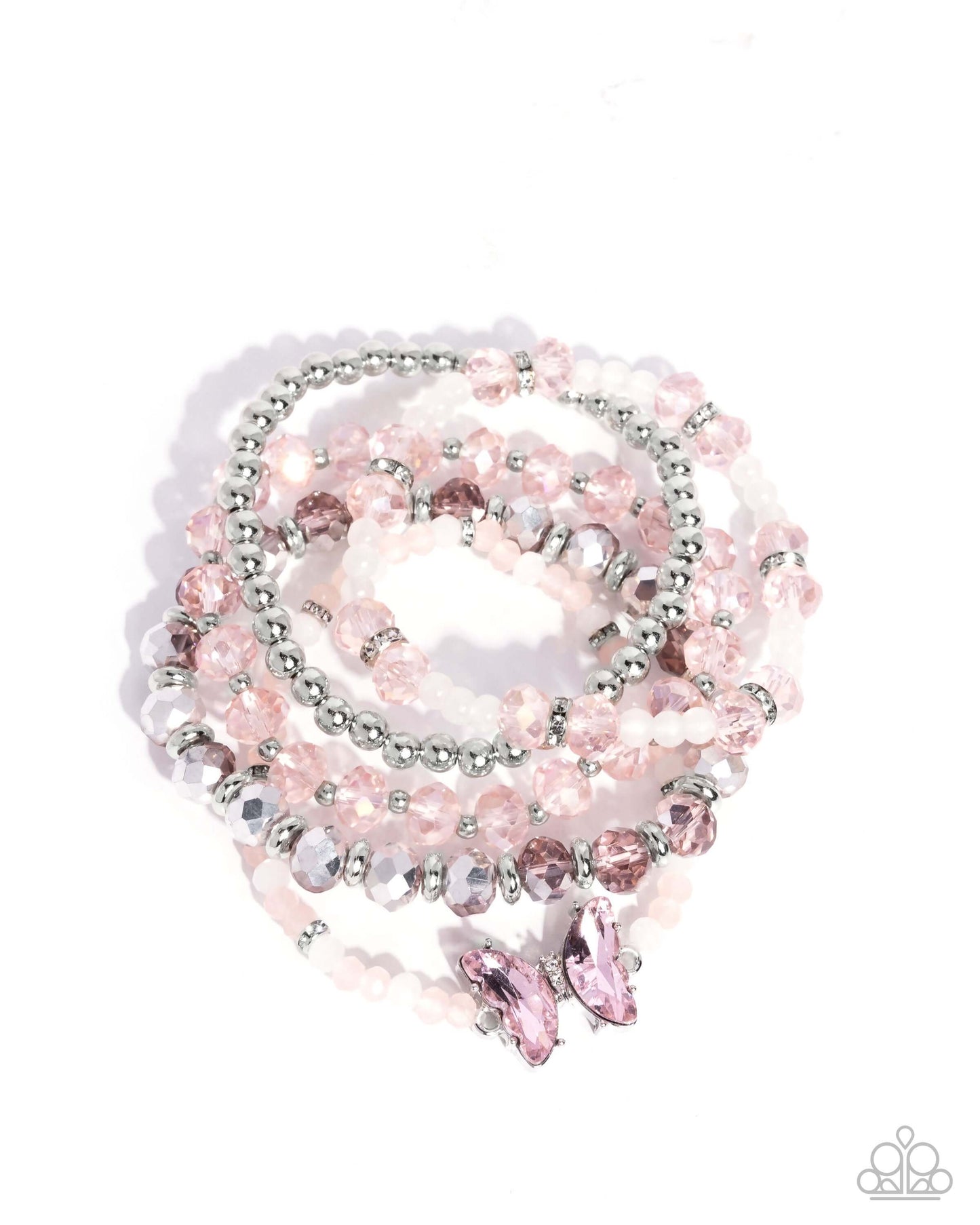 Aerial Abundance - Pink Paparazzi Butterfly Bracelet Accessories,Bracelet,Butterfly,Iridescence,Multicolor,Pink,Stretchy