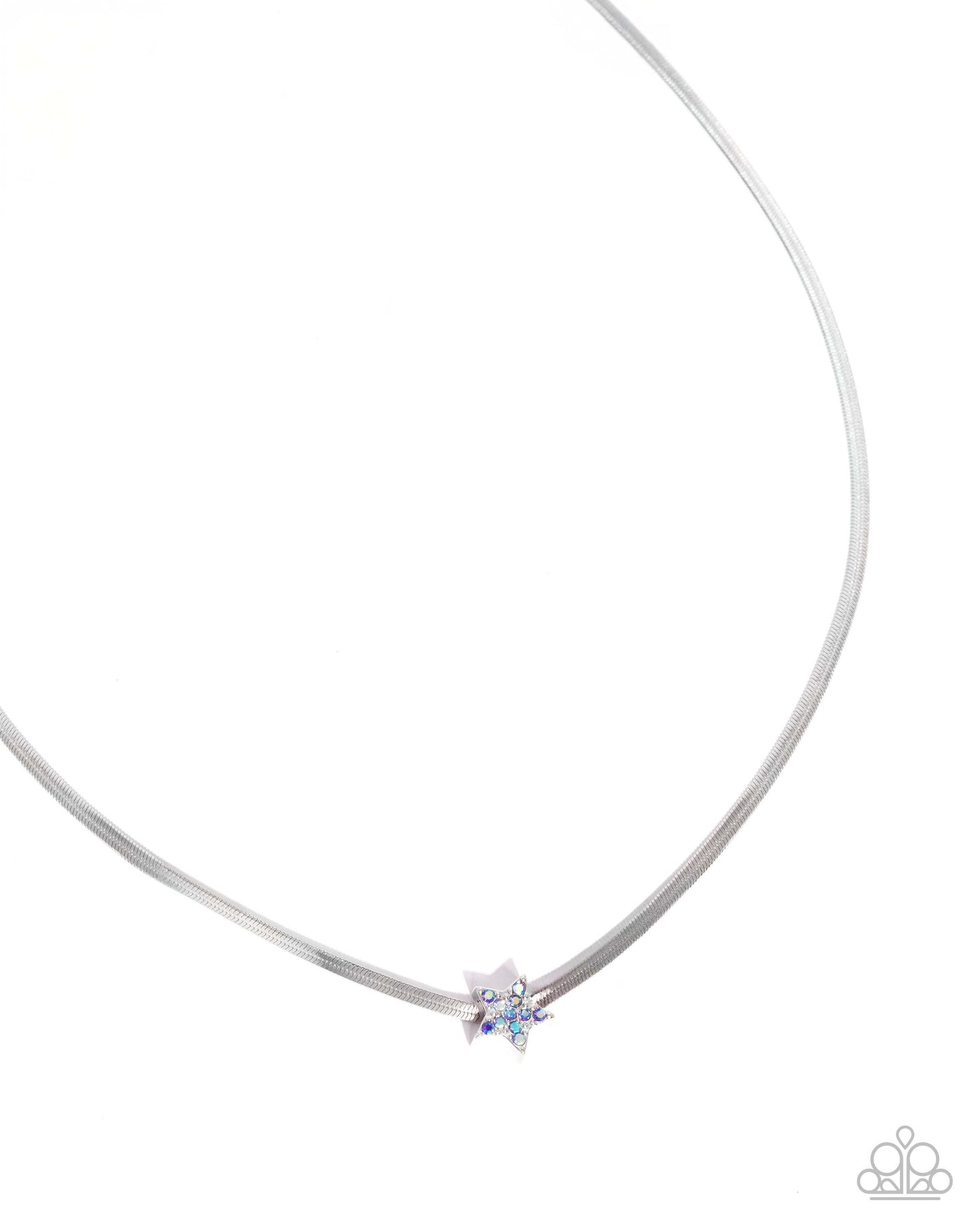 Straight Up Stellar - Blue Paparazzi Star Necklace Choker Accessories,Blue,Iridescence,Necklace,Short Necklace,Silver,Stars