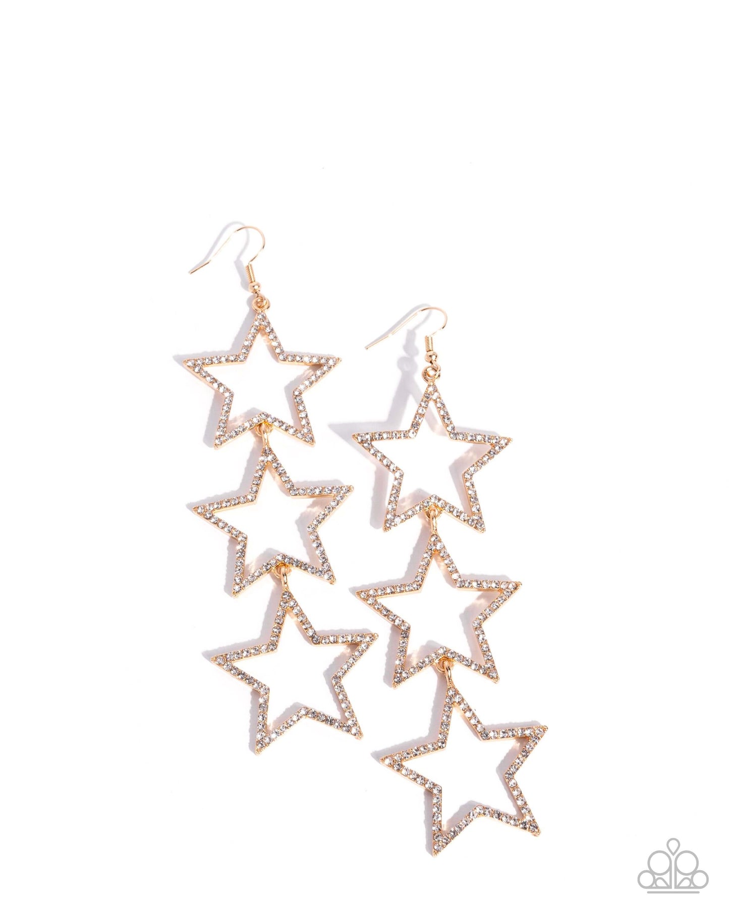 Star-Crossed Success - Gold Paparazzi Earrings Accessories,earrings,Gold,INDEPENDENCE DAY,Stars