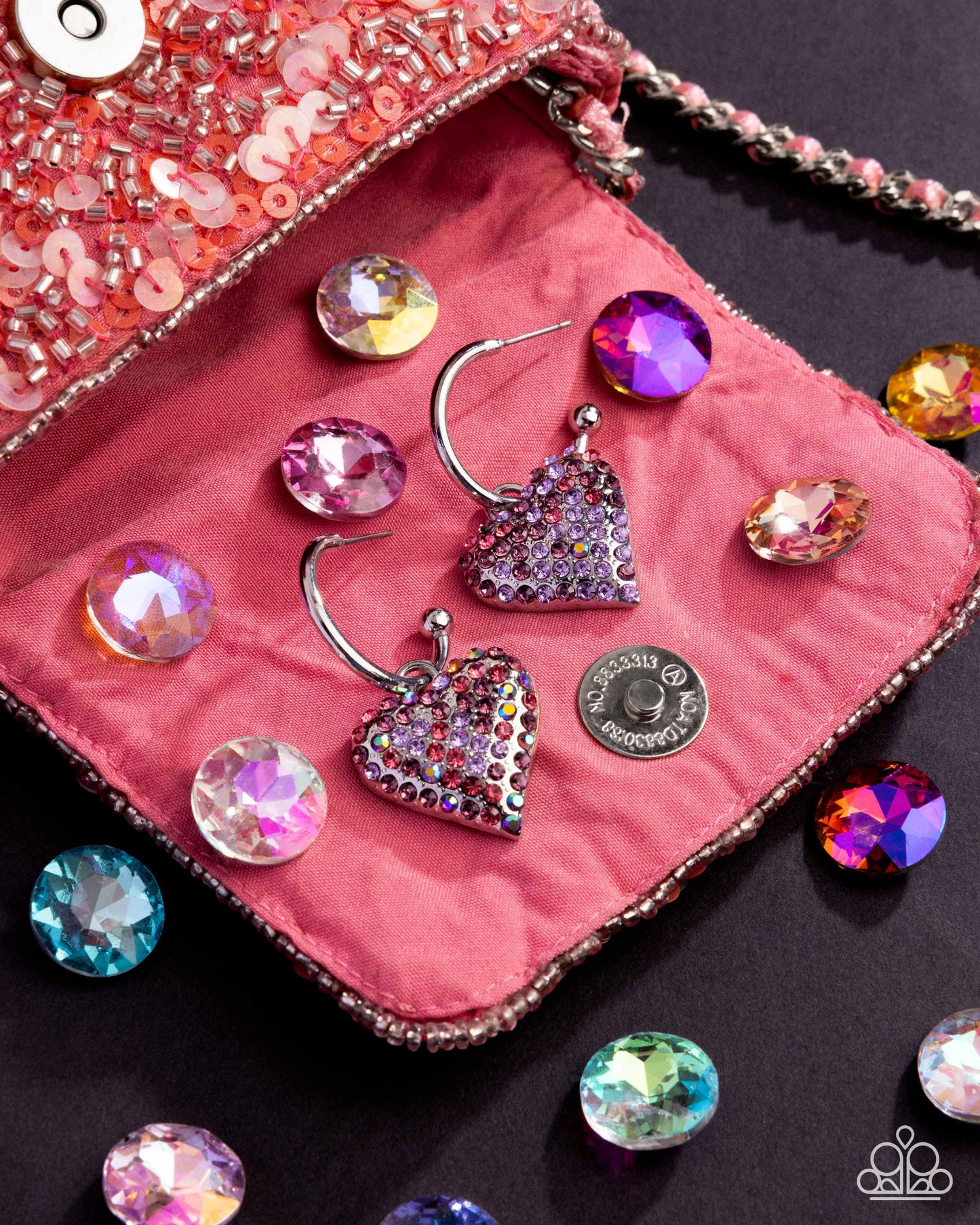 PREORDER ~ Heartfelt Hypnosis - Purple Paparazzi Hoop Heart Earrings Accessories,earrings,Hoops,Iridescence,purple,Silver Accents,Tiny Hoops