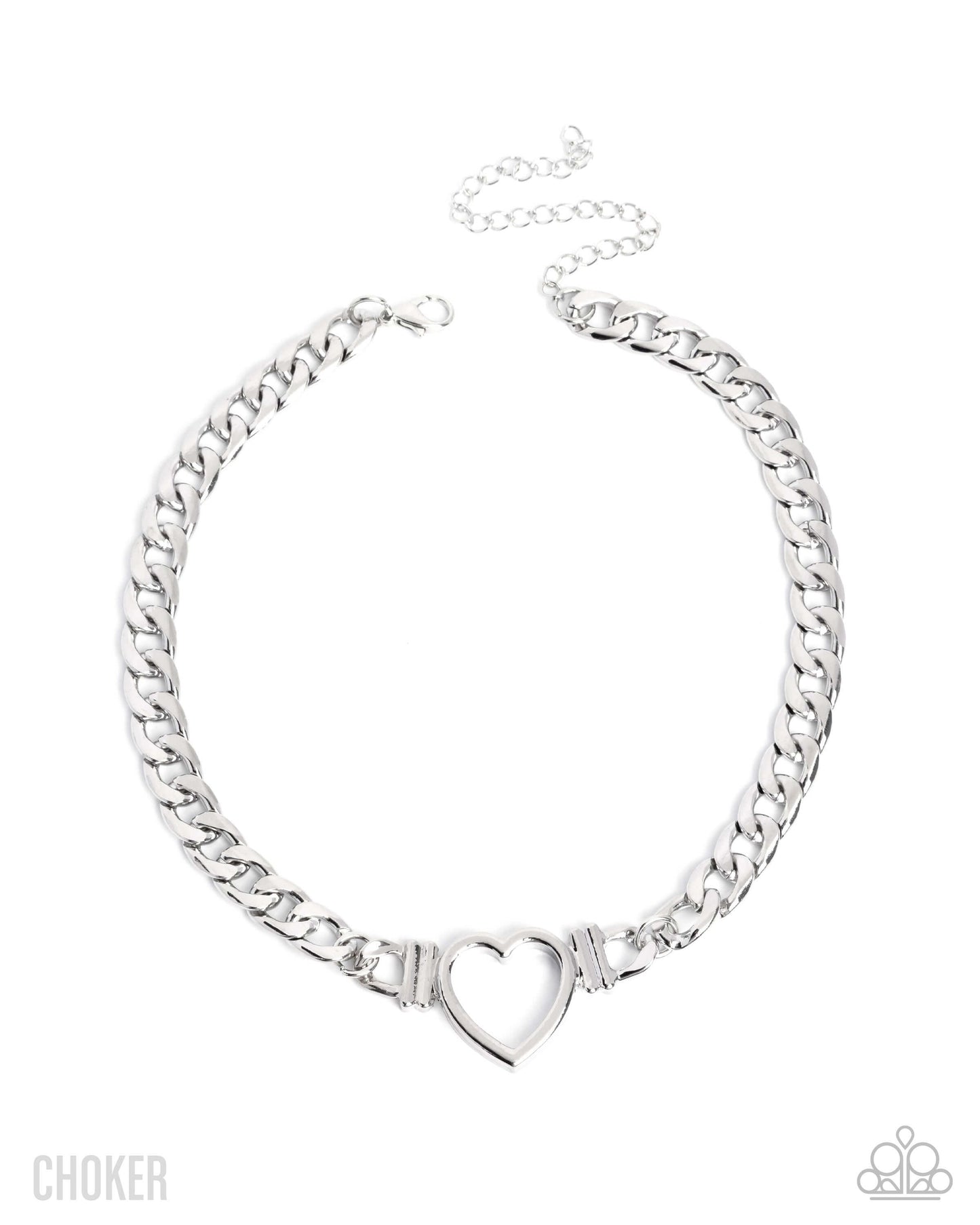 Heartfelt Hunch - Silver Paparazzi Necklace Choker Accessories,Choker,Hearts,Necklace,Short Necklace,Silver