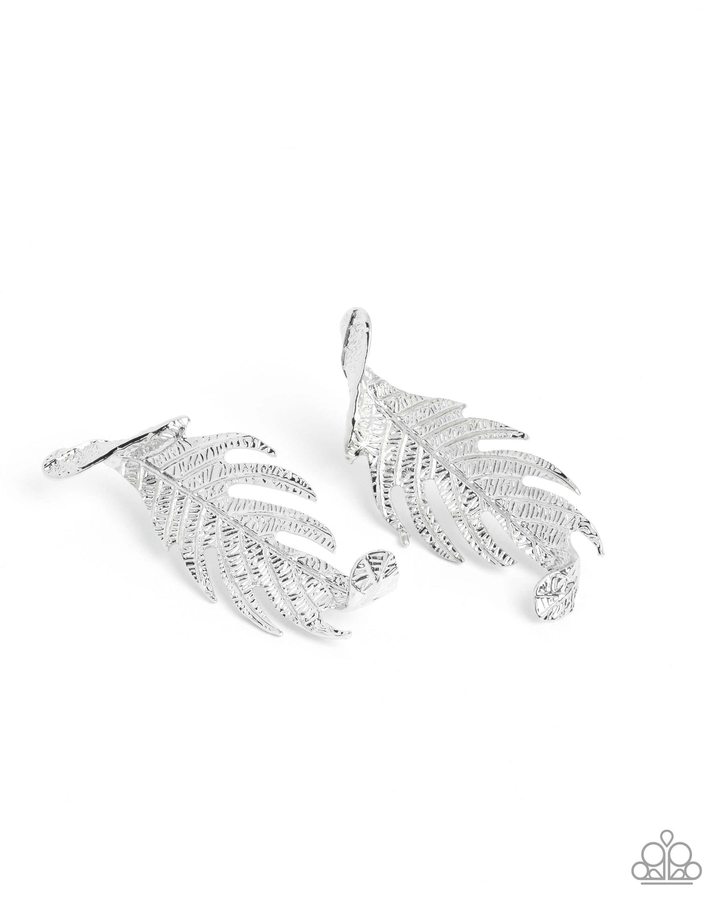 Leafy Lure - Silver Paparazzi Earrings Accessories,earrings,Leaf,Silver,White rhinestones