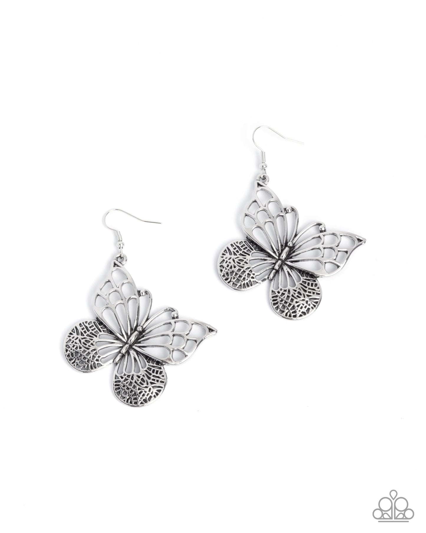 PREORDER ~ Soaring Skill - Silver Paparazzi Butterfly Earrings