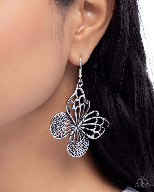 Soaring Skill - Silver Paparazzi Butterfly Earrings Accessories,Butterfly,earrings,Silver
