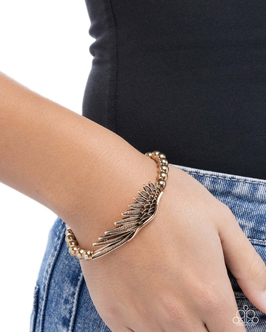 Angelic Appreciation - Gold Paparazzi Bracelet Accessories,Angel Wings,Bracelet,Faith,Gold,Stretchy