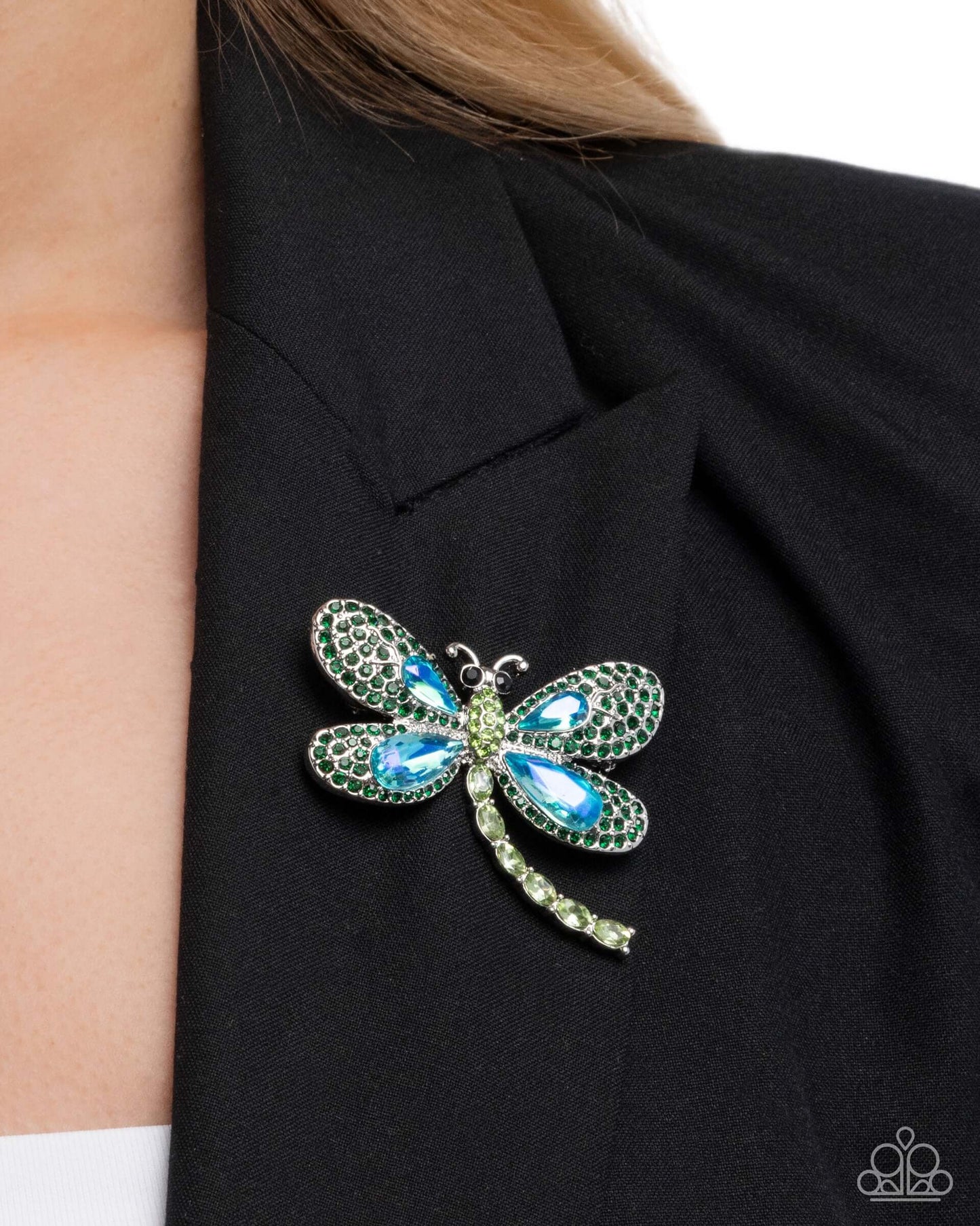 Divine Dragonfly - Green Paparazzi Brooch Accessories,Brooch,Dragonfly,Green,Silver Accents