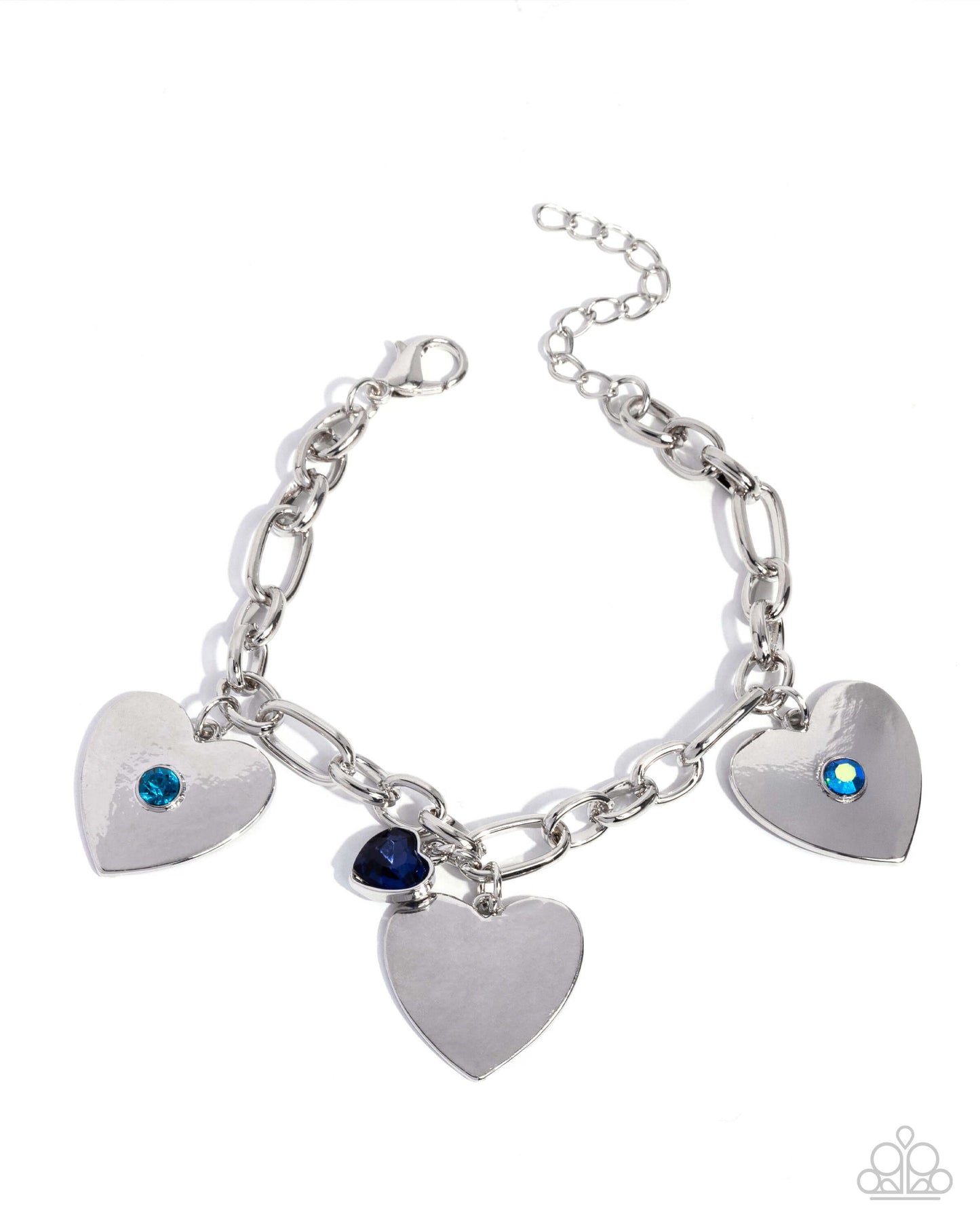 In Love With You - Blue Paparazzi Bracelet Accessories,Blue,Bracelet,Charms,Hearts,Silver Accents
