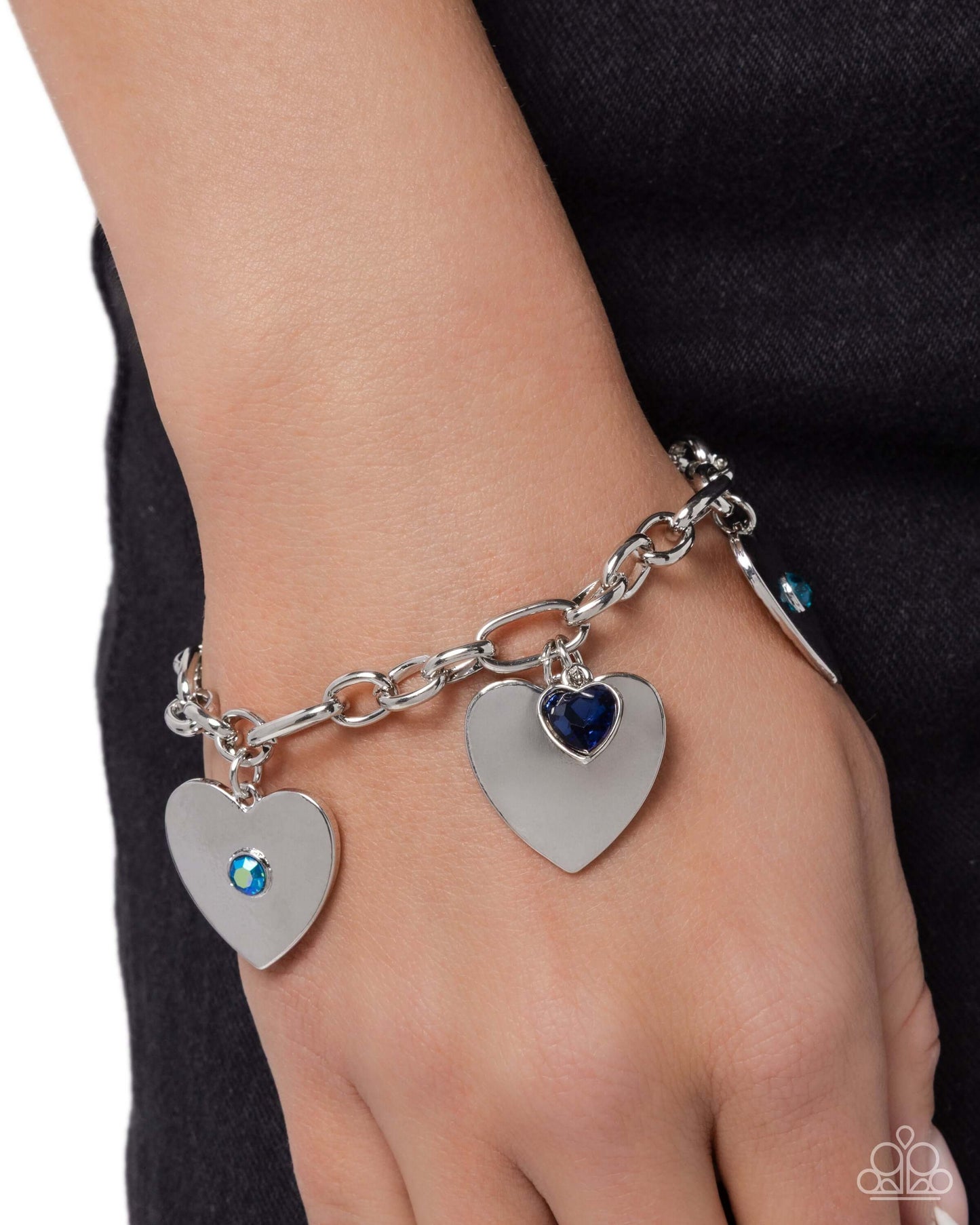 In Love With You - Blue Paparazzi Bracelet Accessories,Blue,Bracelet,Charms,Hearts,Silver Accents