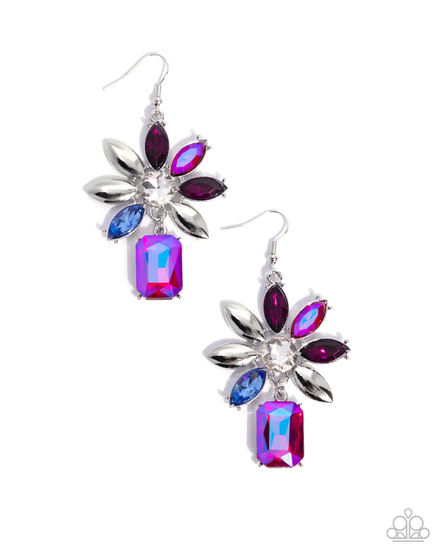 Meaningful Masterpiece - Pink Paparazzi Earrings Accessories,Blue,earrings,Floral,Iridescence,Pink,Silver Accents