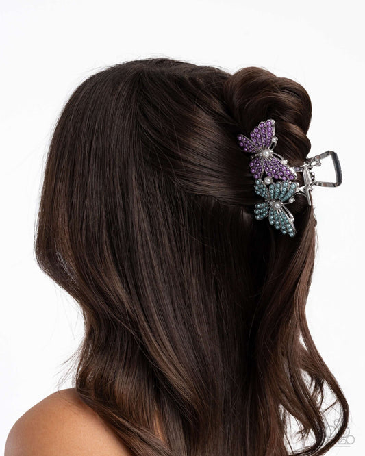 Perfect Pairing - Multi Paparazzi Butterfly Hair Clip/Jaw Accessories,Blue,Butterfly,Hair Clips,Multicolor,purple