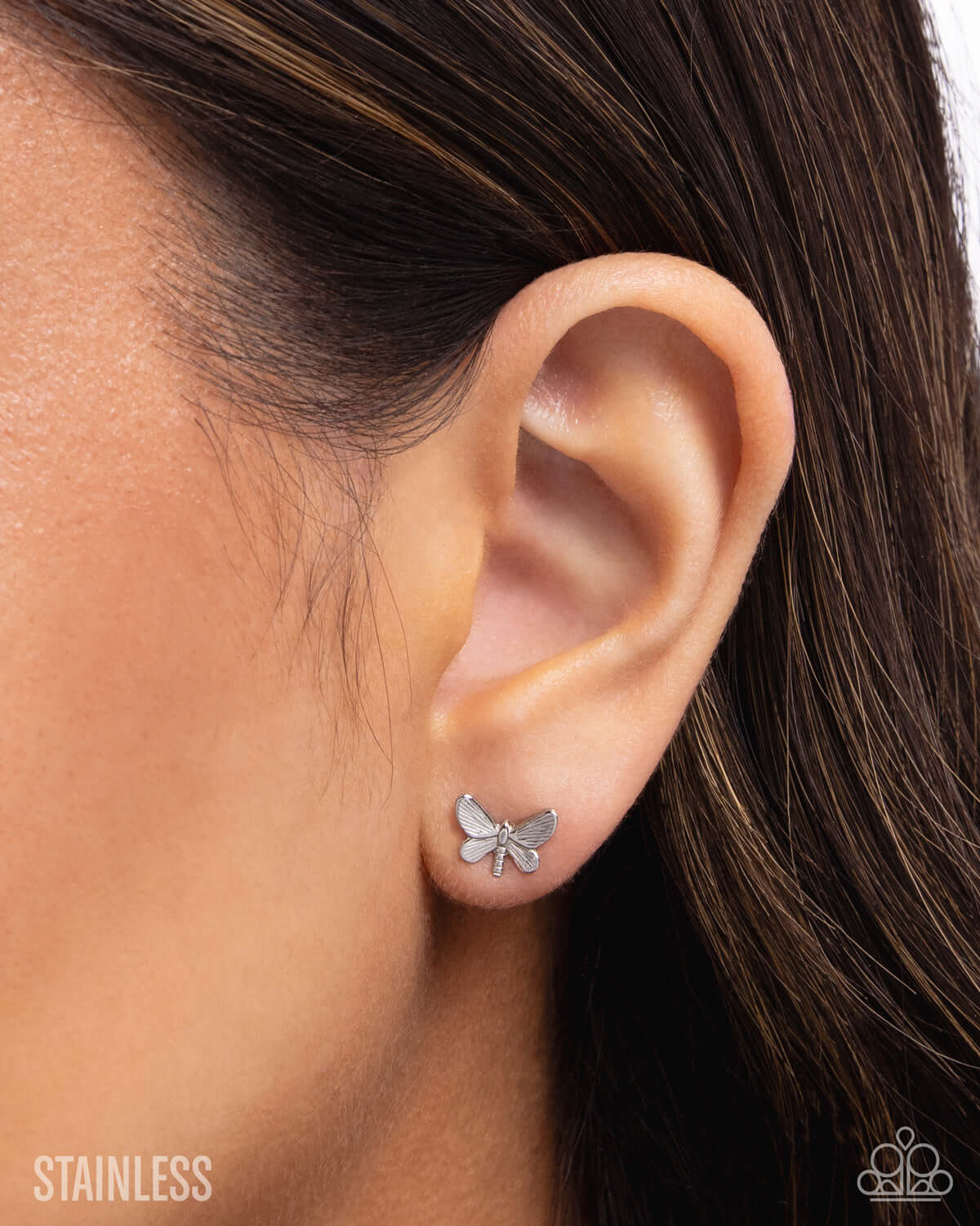 Whimsical Willpower - Silver Paparazzi Butterfly Earrings Accessories,earrings,Silver,Stainless Steel