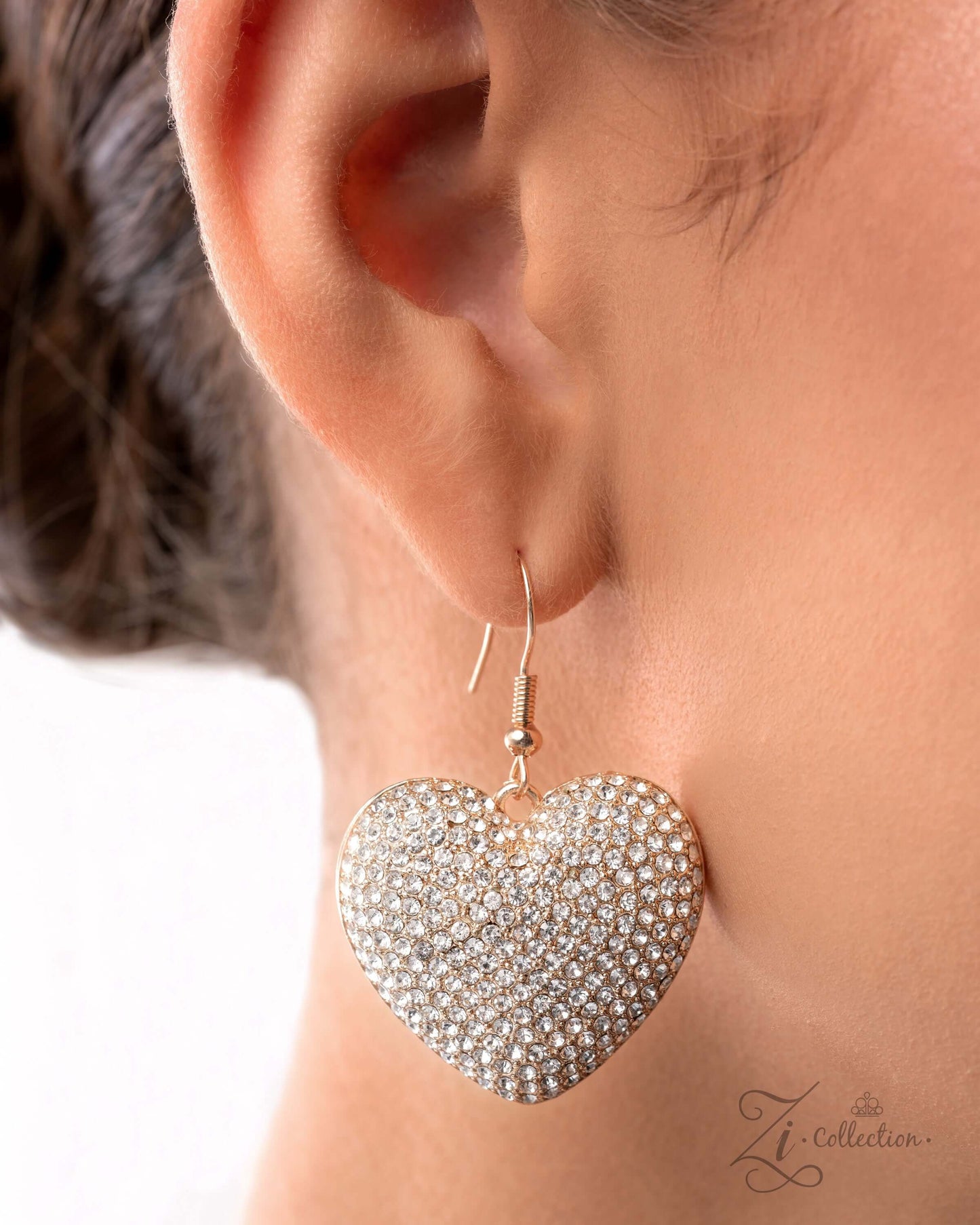 Enamored Paparazzi Zi Collection 2025 Accessories,Gold,Hearts,Necklace,Short Necklace,White rhinestones,ZiCollection