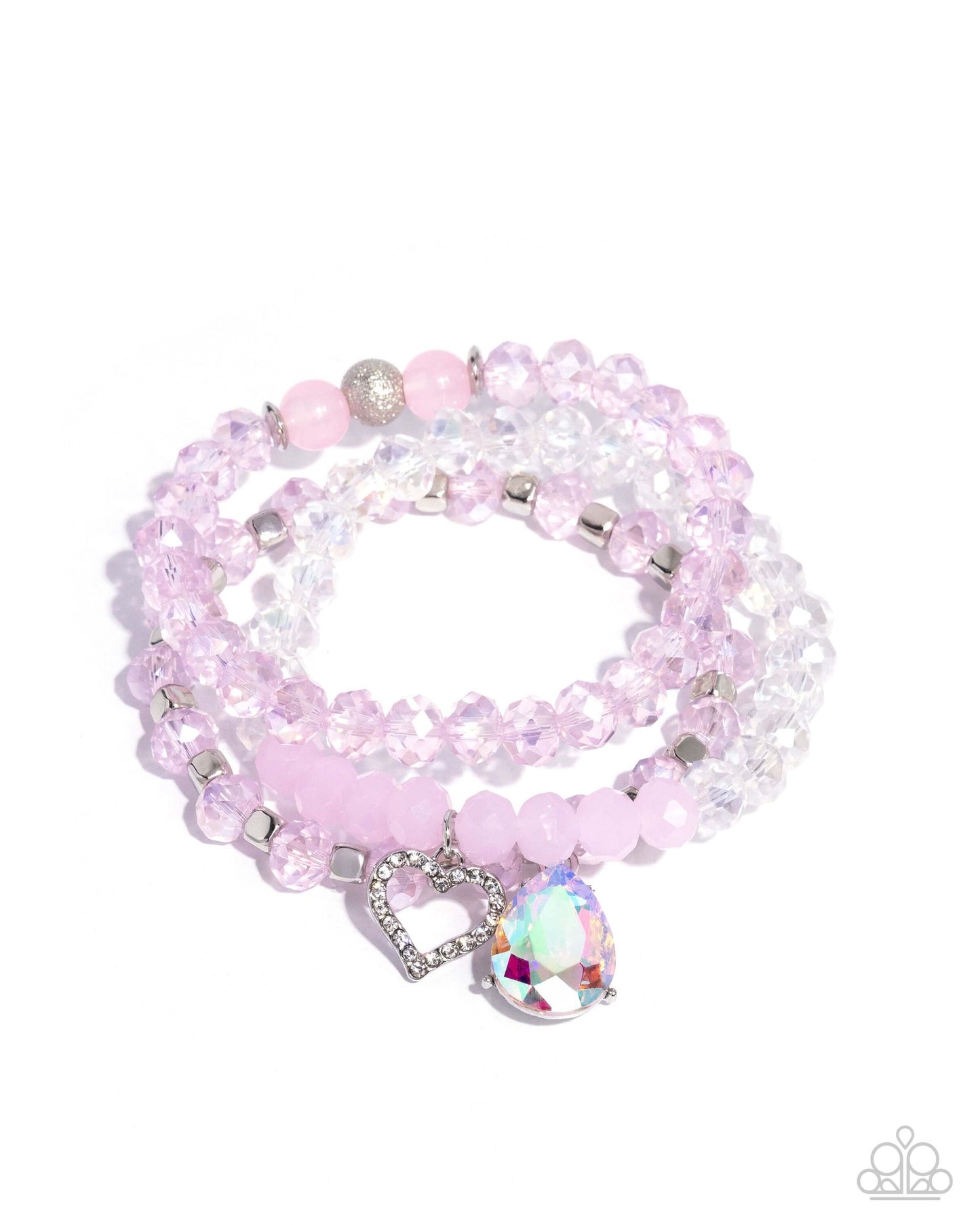 Lasting Layers - Pink Paparazzi Heart Bracelet Accessories,Bracelet,Hearts,Iridescence,Multicolor,Pink,Stretchy