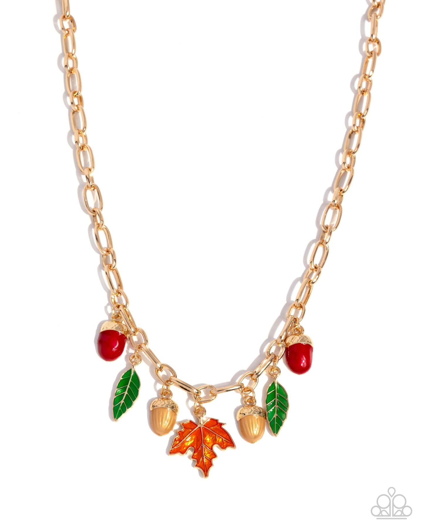 Harvest Haute - Multi Paparazzi Necklace Accessories,Floral,Gold,Multicolor,Necklace,Orange,Short Necklace