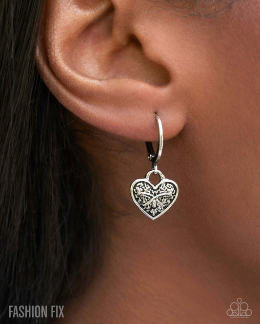 Enduring Effort - Silver Paparazzi Heart Hoop Earrings Accessories,earrings,Hearts,hinge closure,Hoops,Tiny Hoops