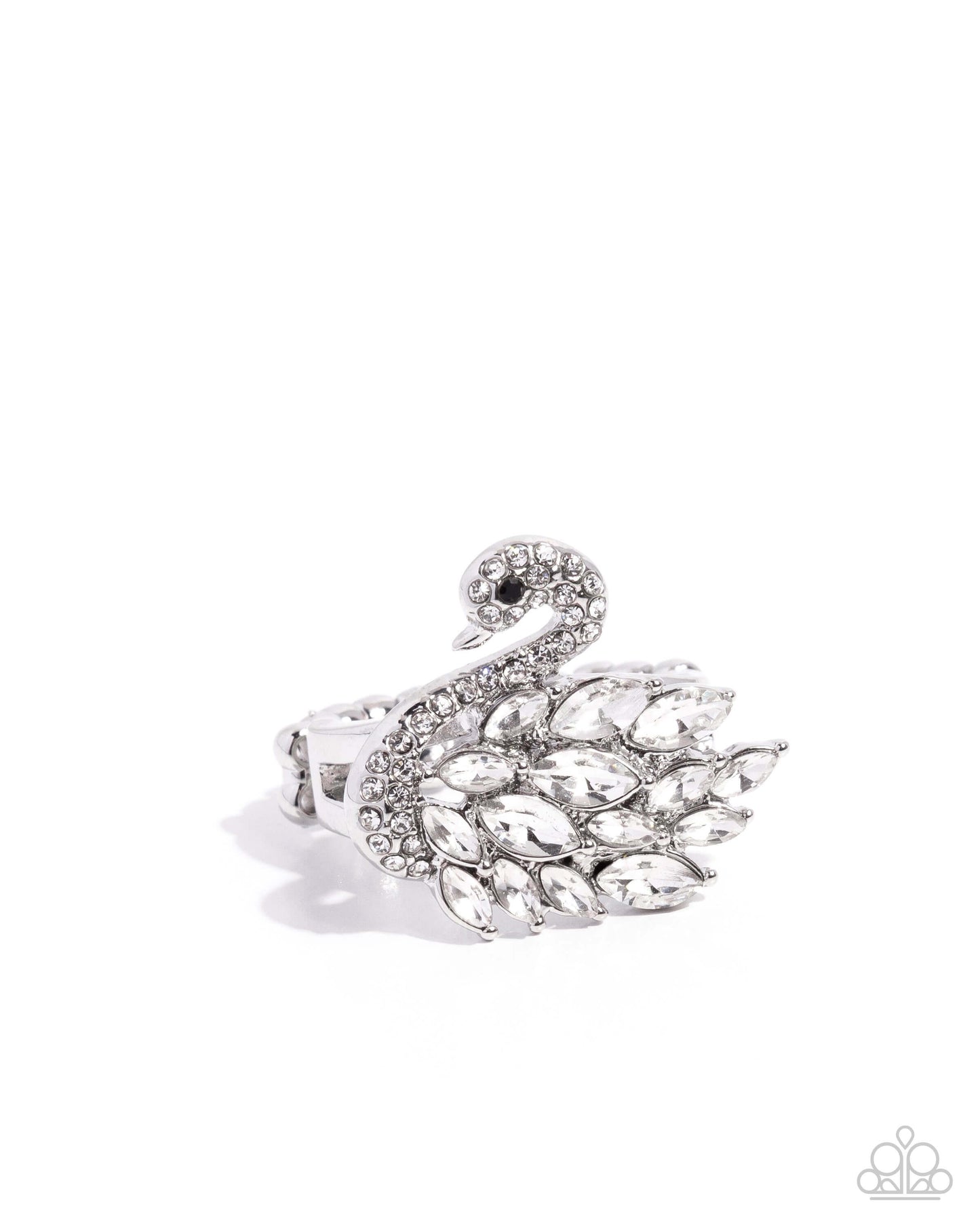 Sensational Swan - White Paparazzi Ring Accessories,Ring,Silver,White rhinestones
