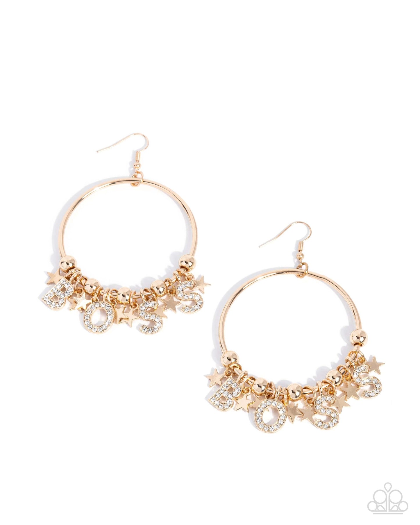 Boss Level - Gold Paparazzi Earrings Accessories,Charms,earrings,Gold,Stars,White rhinestones