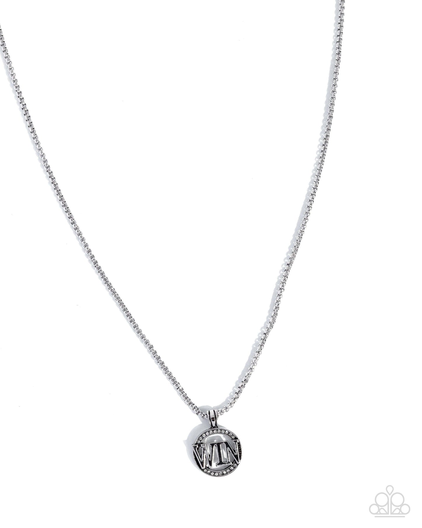 Fight to Win - Silver Paparazzi Necklaces Accessories,Inspirational,Mens Accessories,Necklace,Short Necklace,Silver,White rhinestones