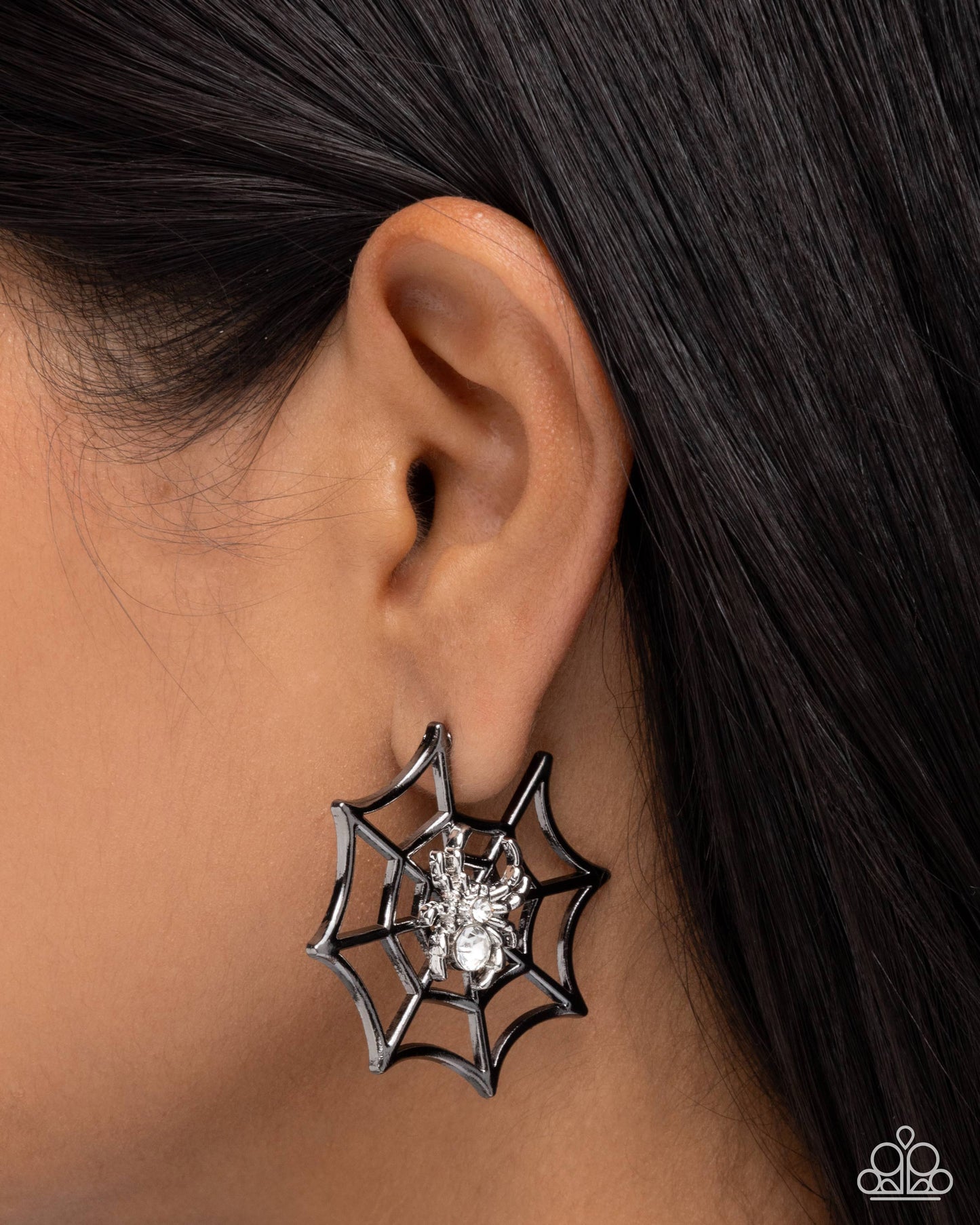 Spiderweb Showcase - Black Paparazzi Hoop Earrings