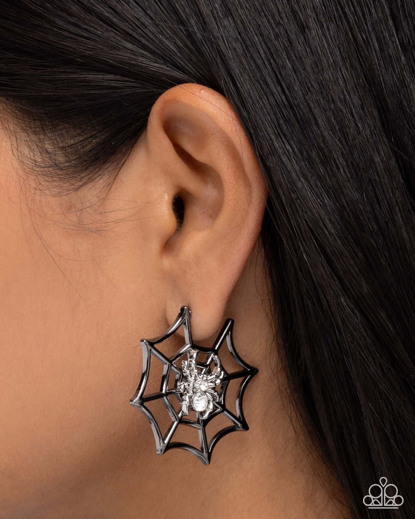 Spiderweb Showcase - Black Paparazzi Hoop Earrings Accessories,Black,earrings,Hoops,Seasonal