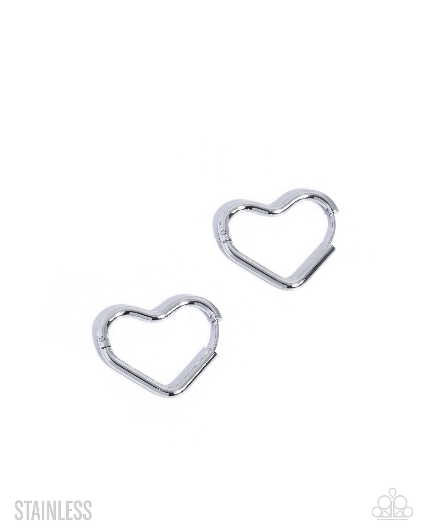 Smitten Sass - Silver Paparazzi Heart Earrings Accessories,earrings,Hearts,hinge closure,Hoops,Silver,Stainless Steel