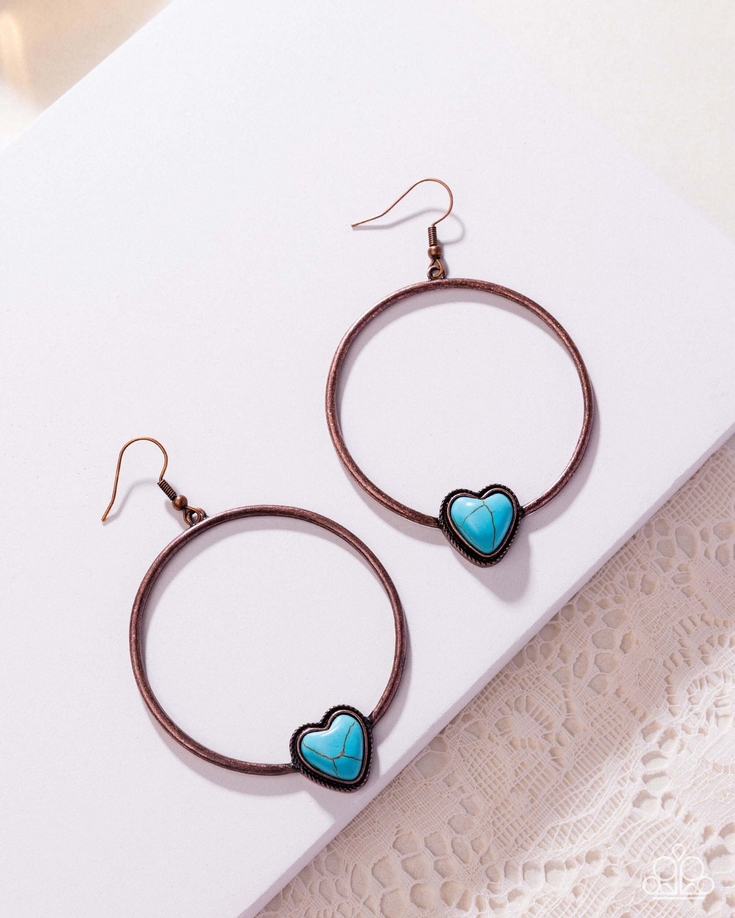 Naturally Nurturing - Copper Paparazzi Heart Earrings Accessories,Brown,Copper,earrings,Hearts,Turquoise