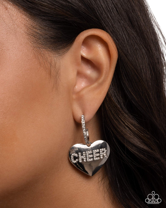 PREORDER ~ Shimmery Spotter - White Paparazzi Heart Hoop Earrings