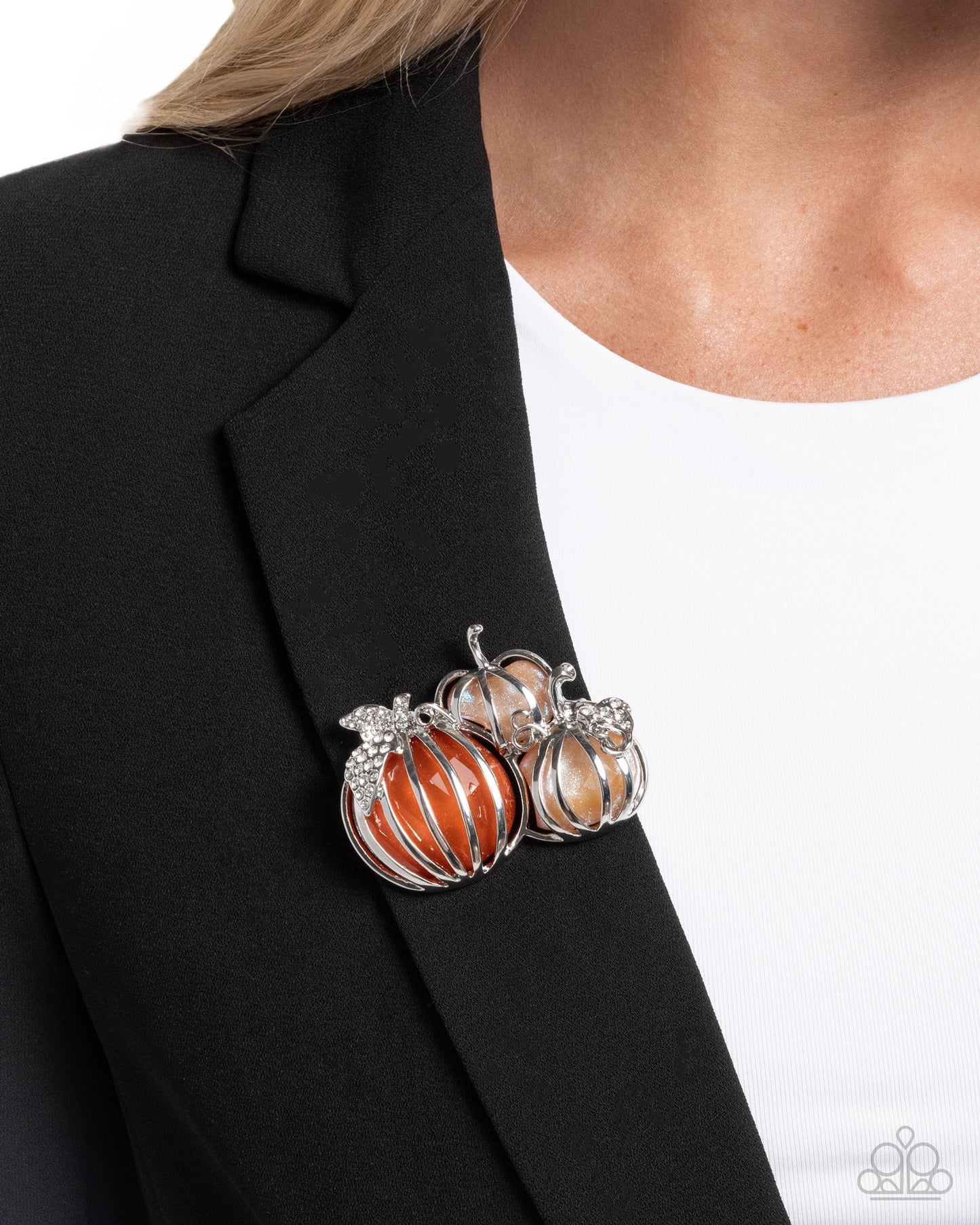 PREORDER ~ Pumpkin Pattern - White Fall Paparazzi Brooch