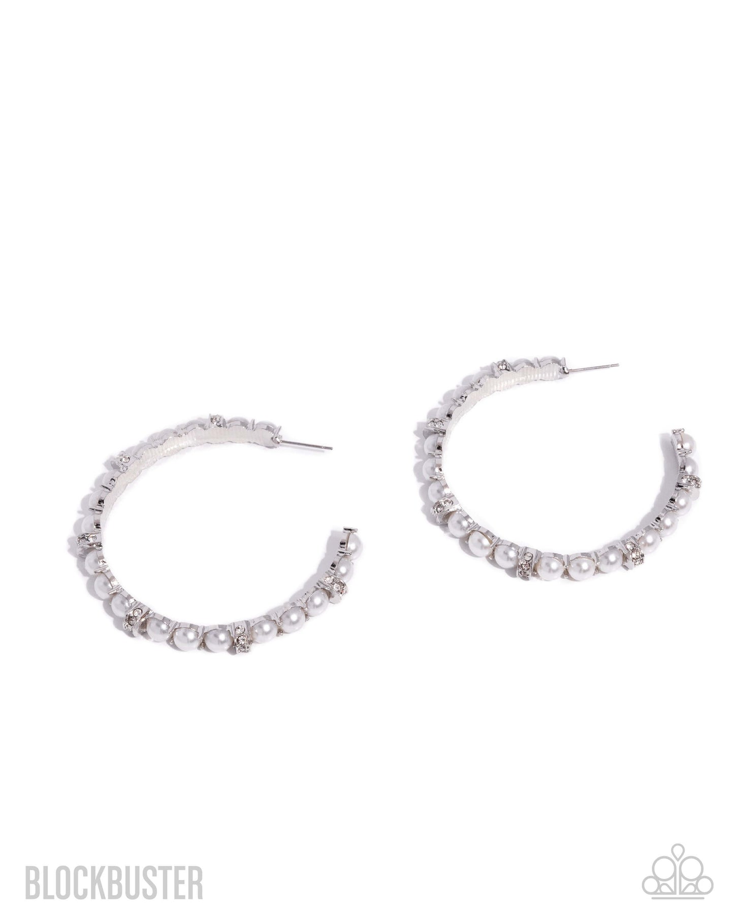 Classical Ballet - White Blockbuster Paparazzi Hoop Earrings Accessories,earrings,Hoops,Pearls,Silver,White rhinestones
