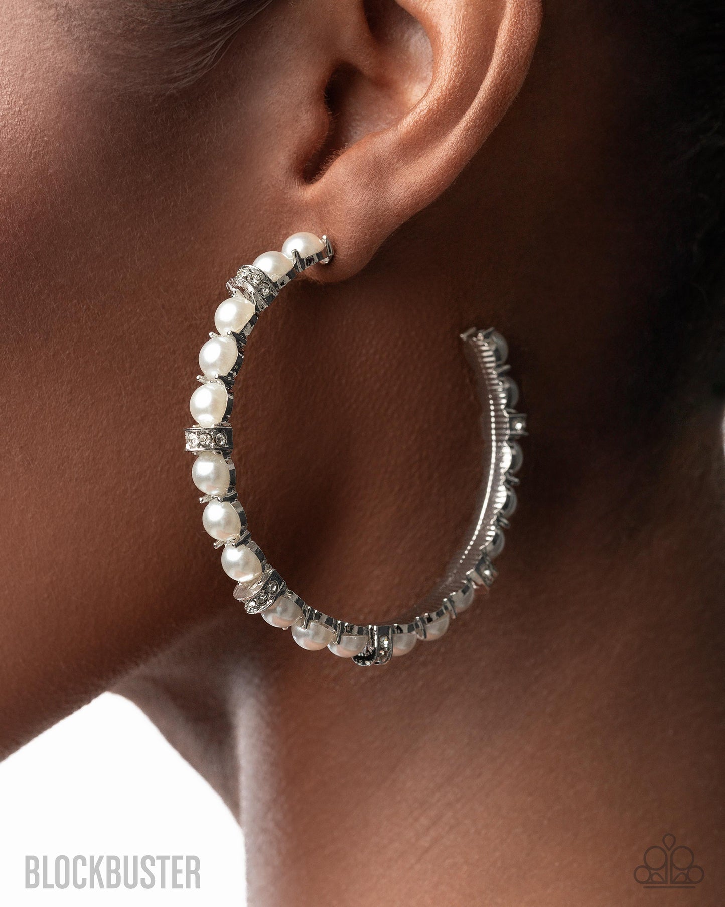 Classical Ballet - White Blockbuster Paparazzi Hoop Earrings