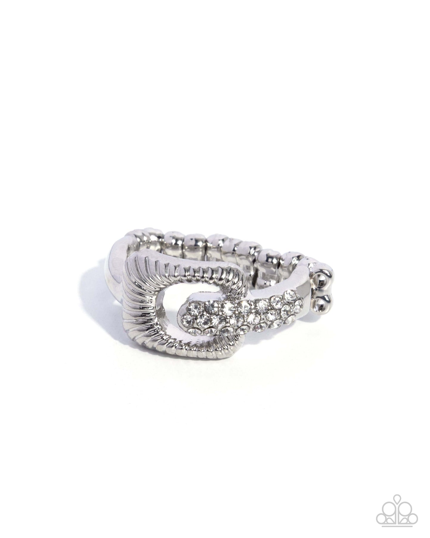 Captivating Confidence - White Paparazzi Ring featuring silver bar and white rhinestones.