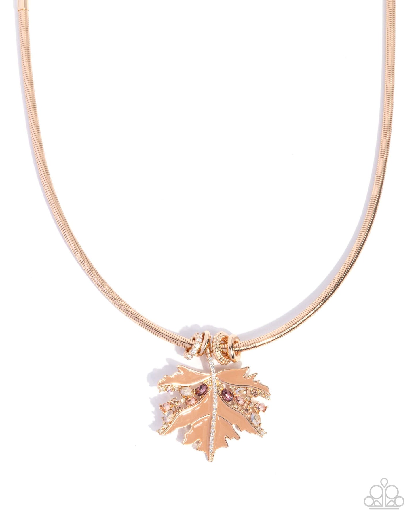 Lovely Leaf - Brown Paparazzi Necklace Accessories,Brown,Gold,Leaf,Necklace,Short Necklace