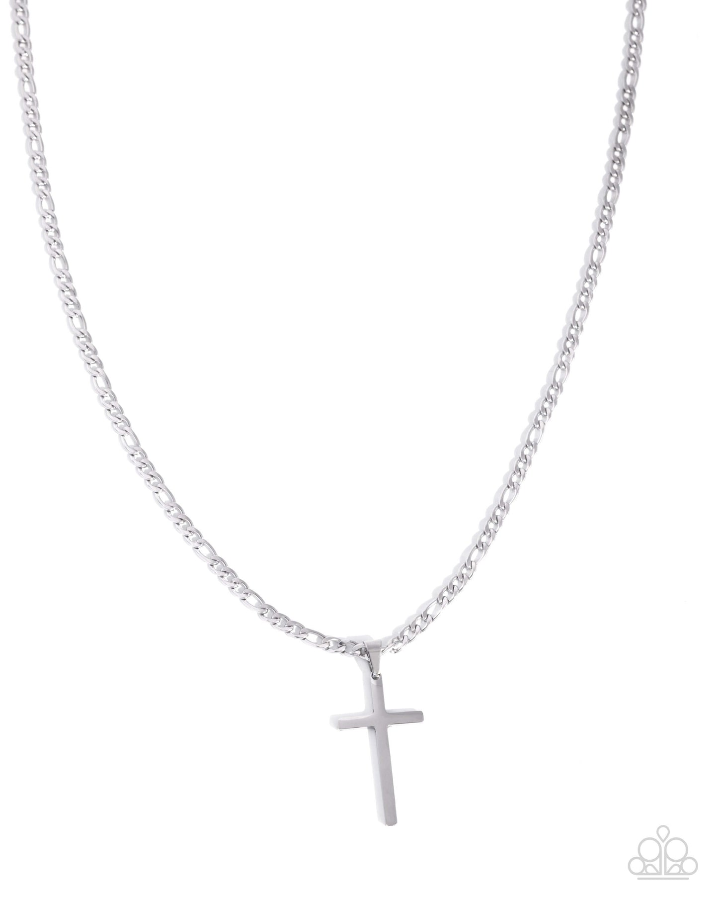 Ethereal Element - Silver Paparazzi Mens Cross Necklace Accessories,Cross,Faith,Mens Accessories,Necklace,Short Necklace,Silver