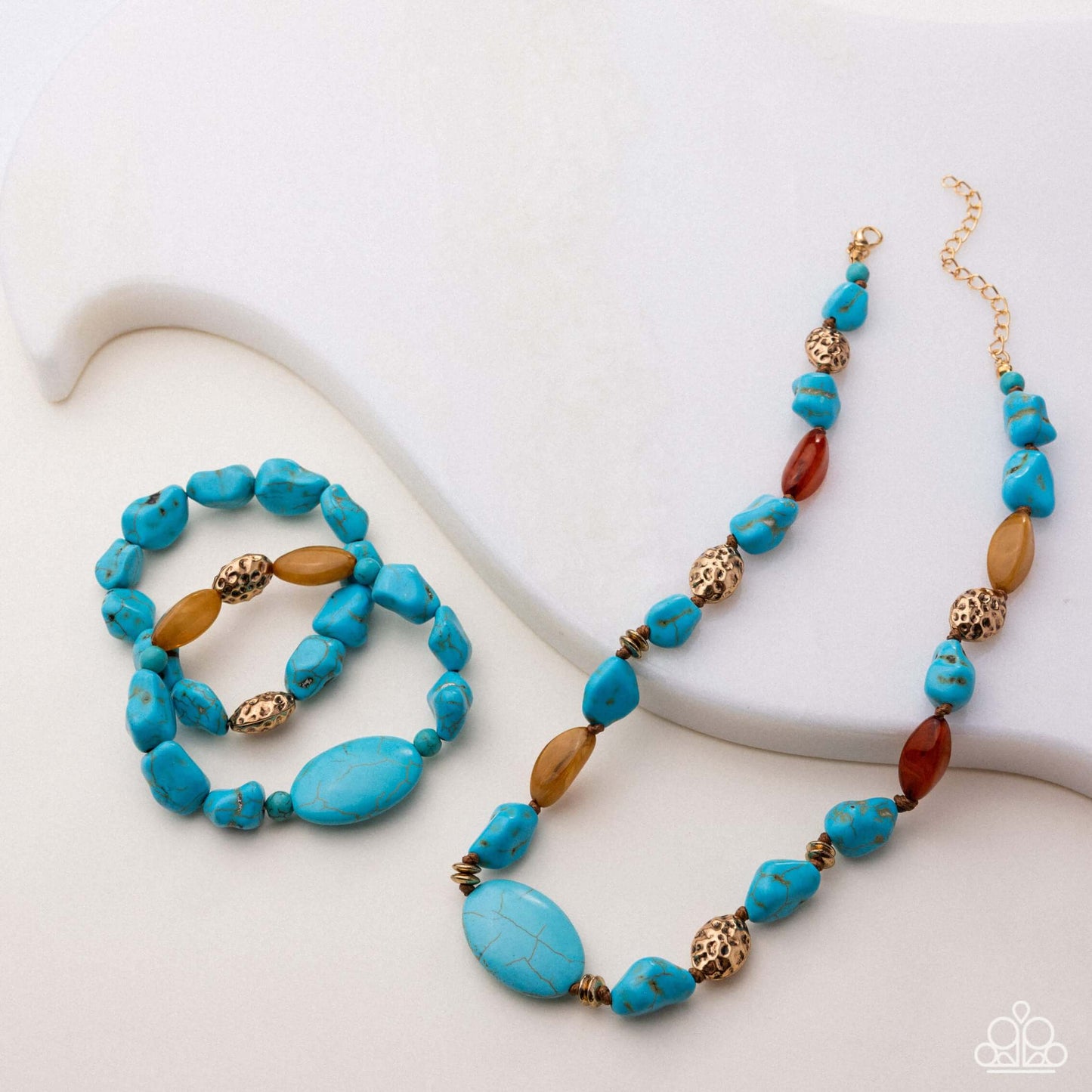 Simply Santa Fe - Paparazzi Turquois Necklace and Bracelet Set Accessories,Bracelet,Fashion Fix Set,Necklace,Set,Silver Accents,Turquoise