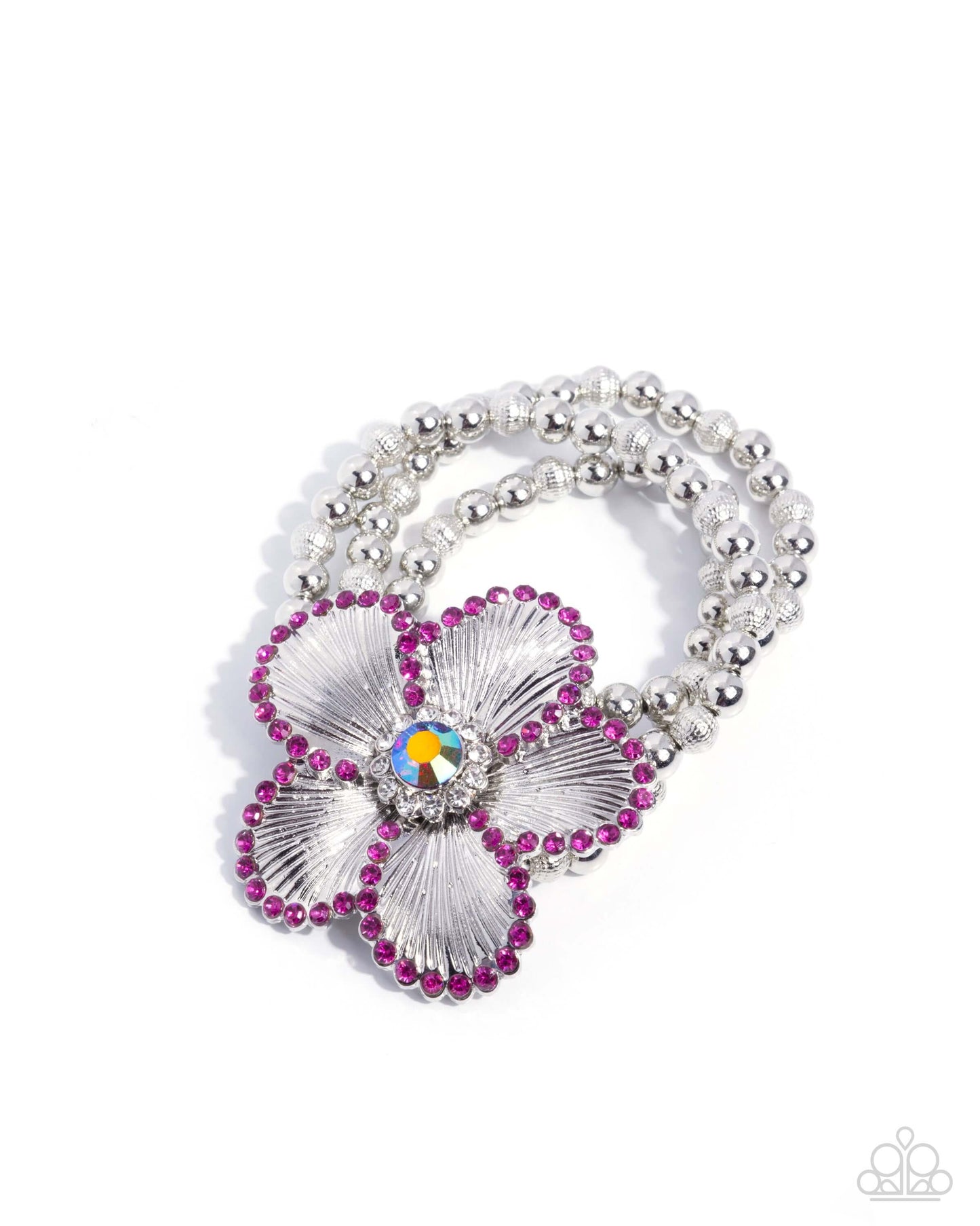 Blooming Bourrée - Pink Paparazzi Bracelet Accessories,Bracelet,Floral,New Arrival,Pink,Silver Accents,Stretchy