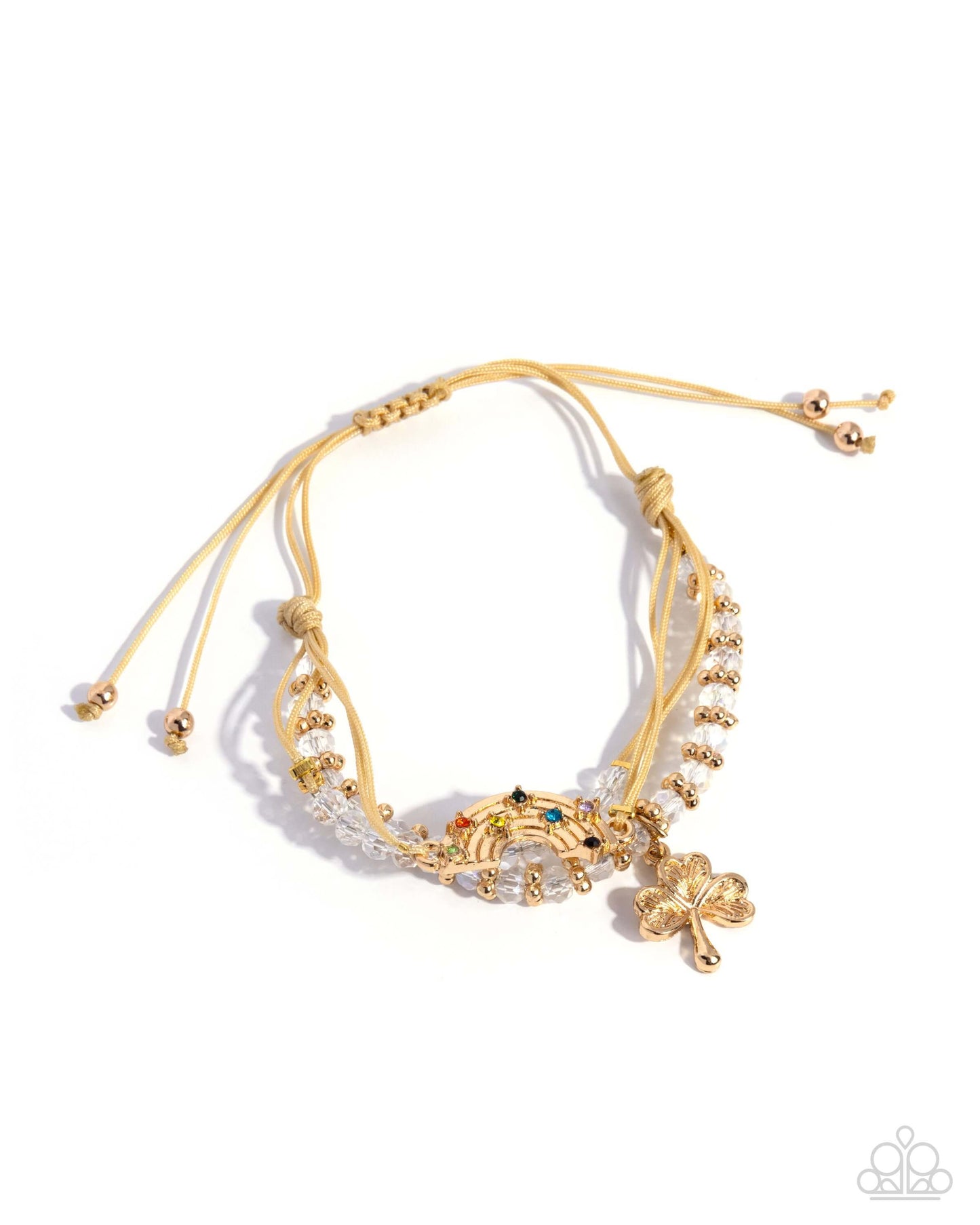 Lucky Layover - Multi Paparazzi Gold Bracelet Accessories,Bracelet,Brown,Clover,Gold,Sliding Knot Closure