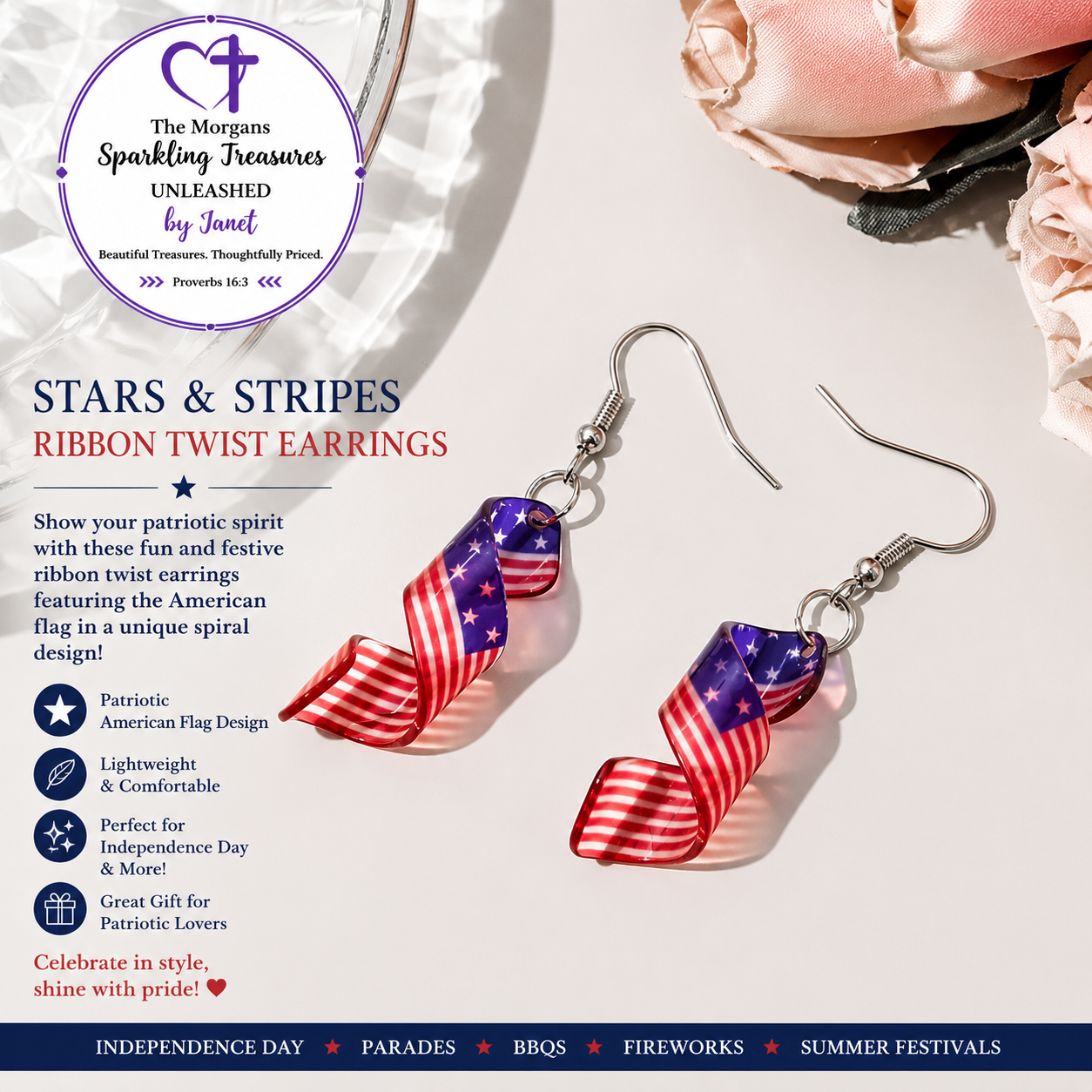 Stars and Stripes Spiral Ribbon Earrings