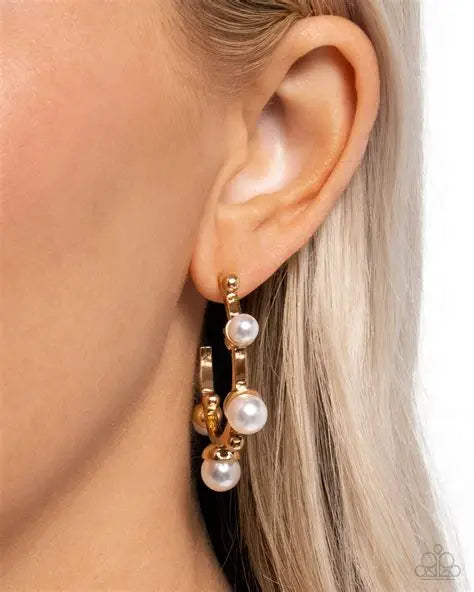 Poetic Pearls - Gold White Pearl Hoop Earrings - Paparazzi