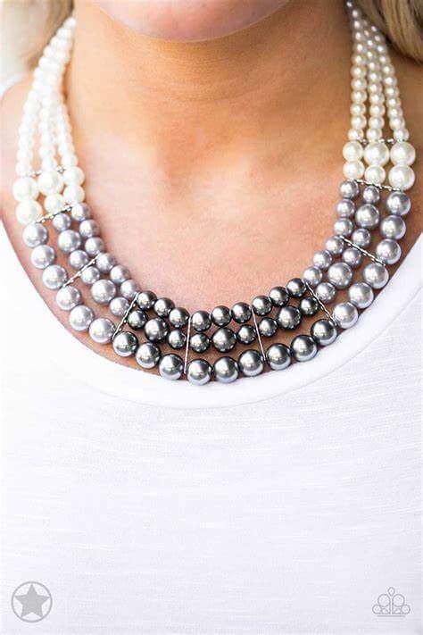 Paparazzi Necklace ~ Lady In Waiting Accessories,Blockbuster,Necklace,Pearls,Short Necklace,Silver Accents