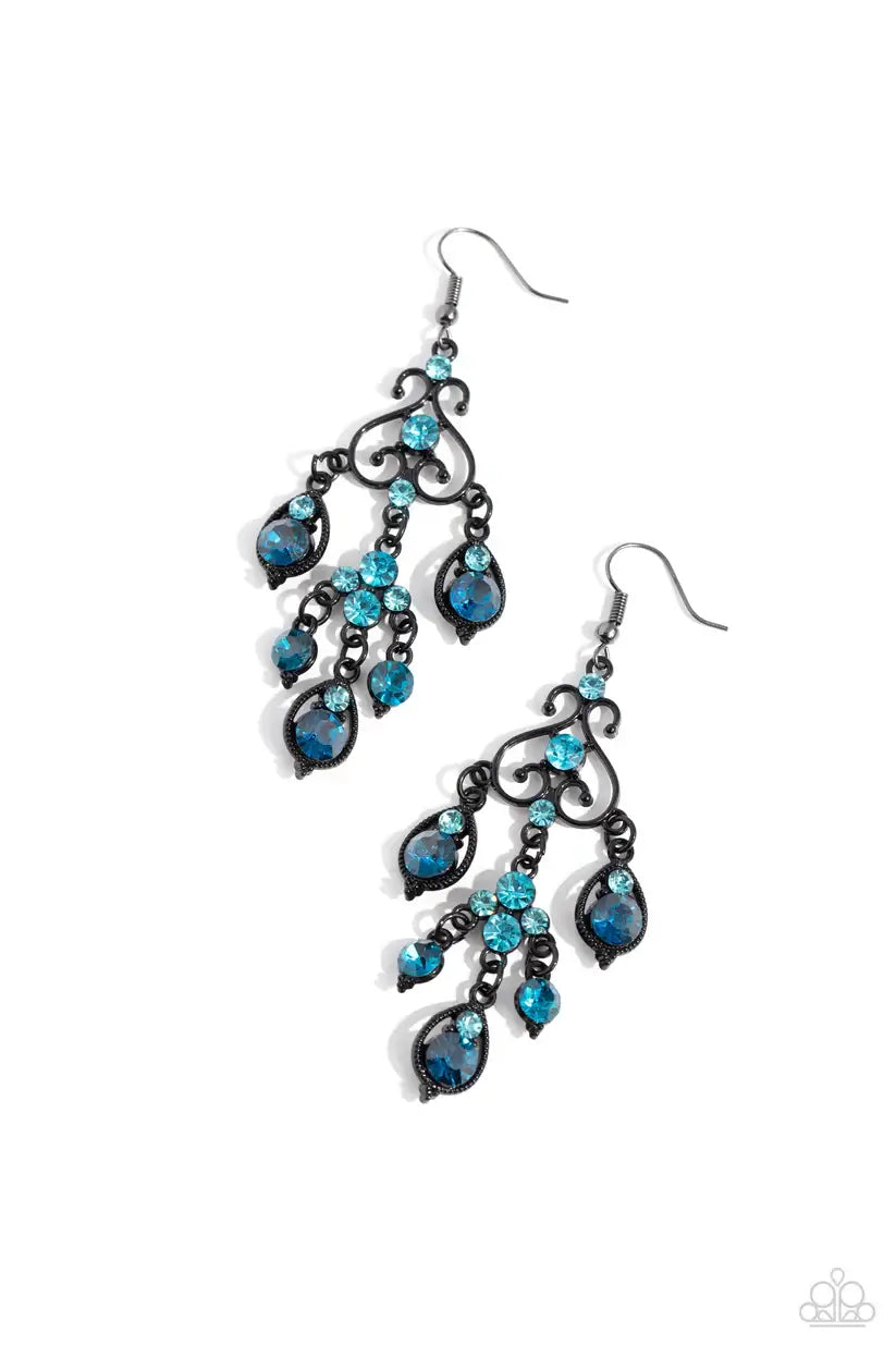 Regal Renovation - blue - Paparazzi earring Accessories,Blue,earrings,Gunmetal